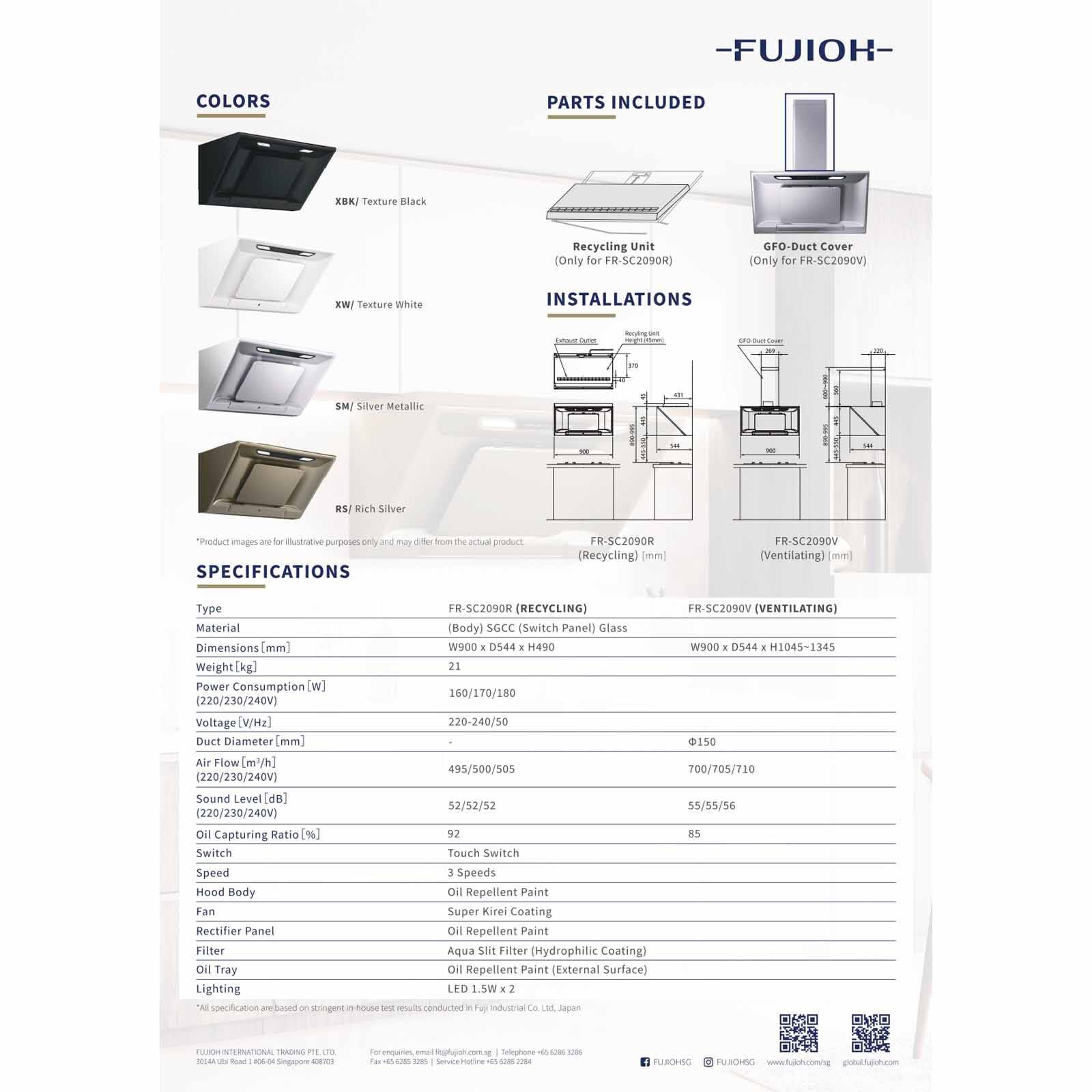 FUJIOH 90cm Made In Japan Inclined Hood - Texture Black (exclude Installation) FR-SC2090 R XBK-image 4