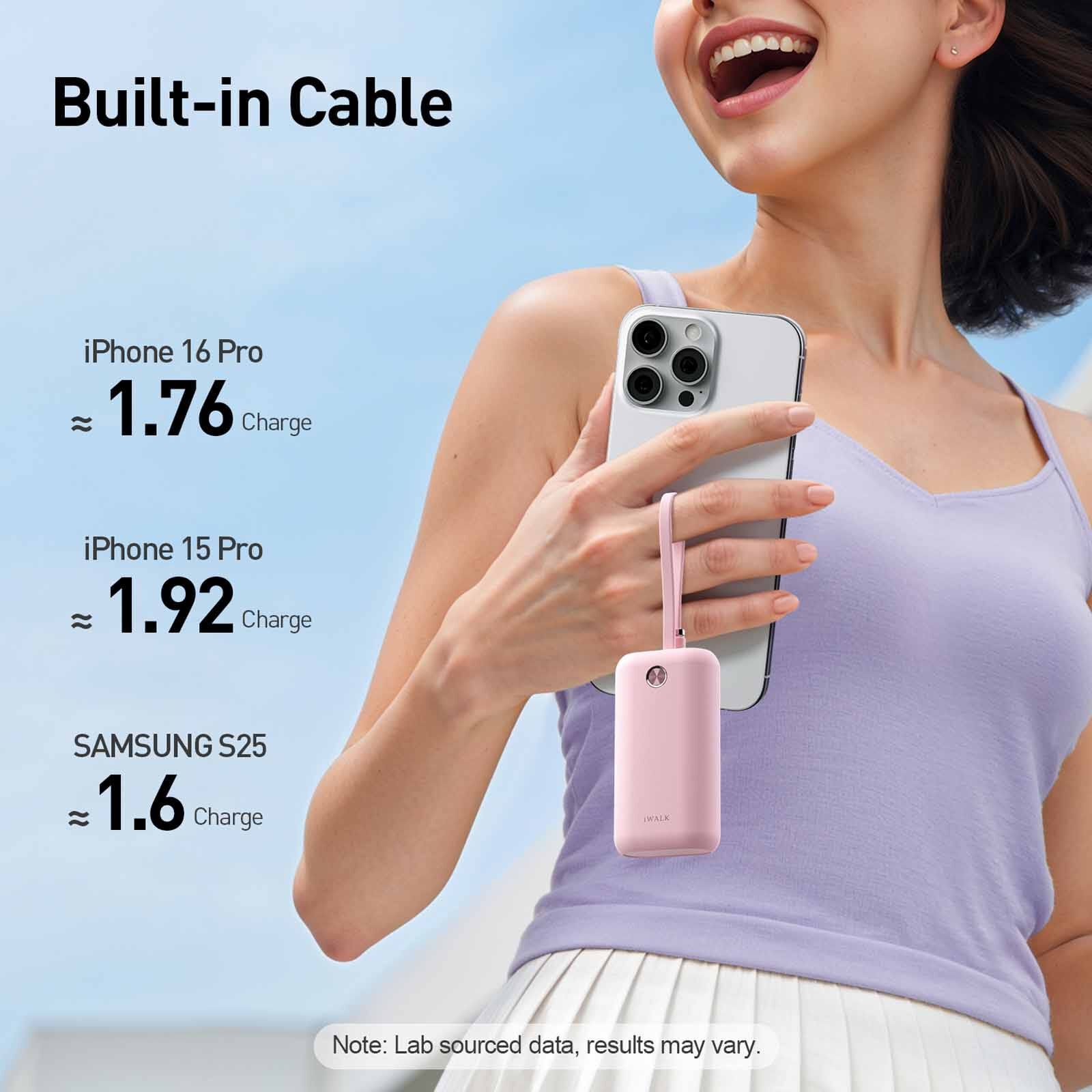 IWALK Powermini Built-in Cable, 22.5w Usb-c Fast Charging Powerbank (10,000mah) Pink UBP001-013A-image 8