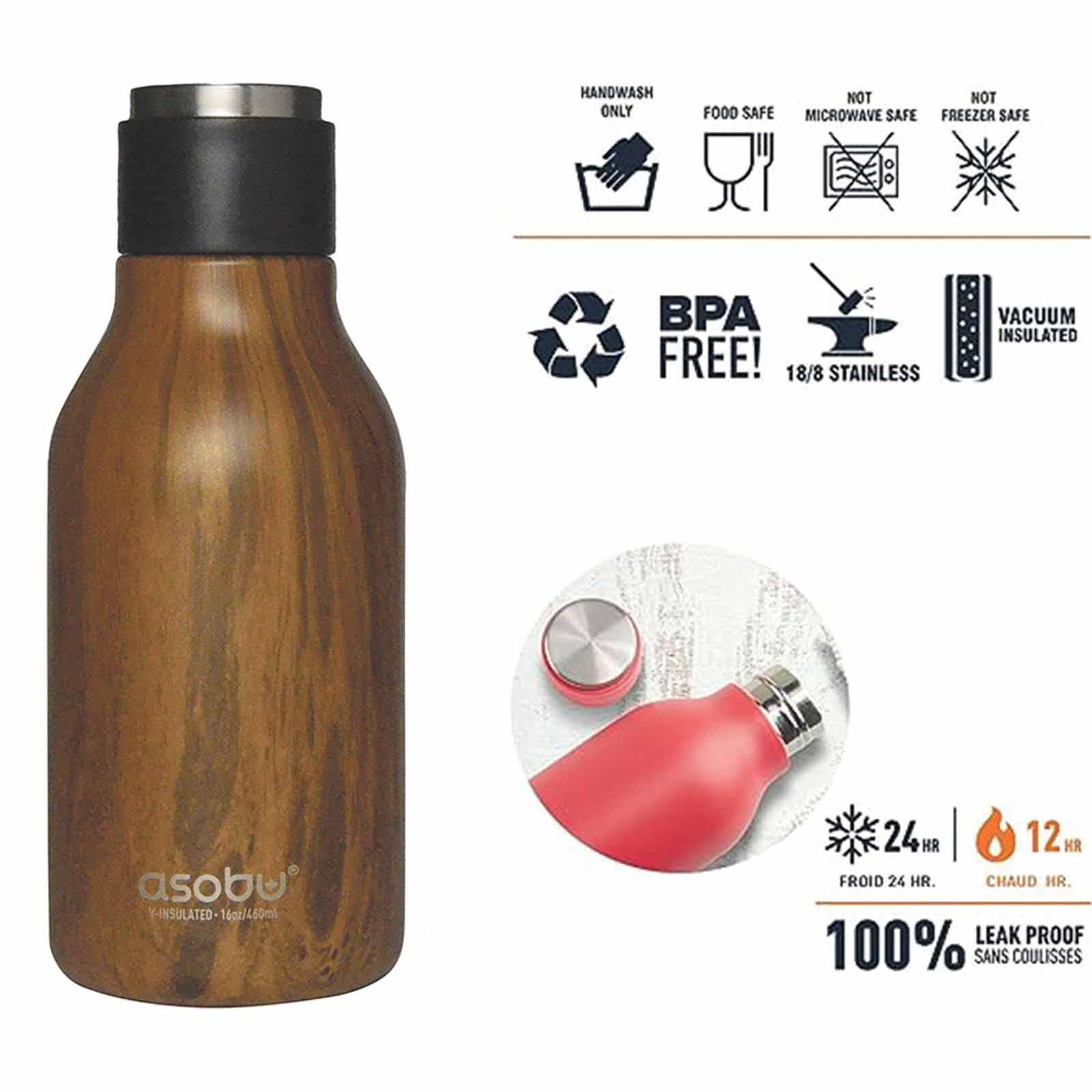ASOBU Urban Water Bottle Wood 460ml ASBV24WD-image 3