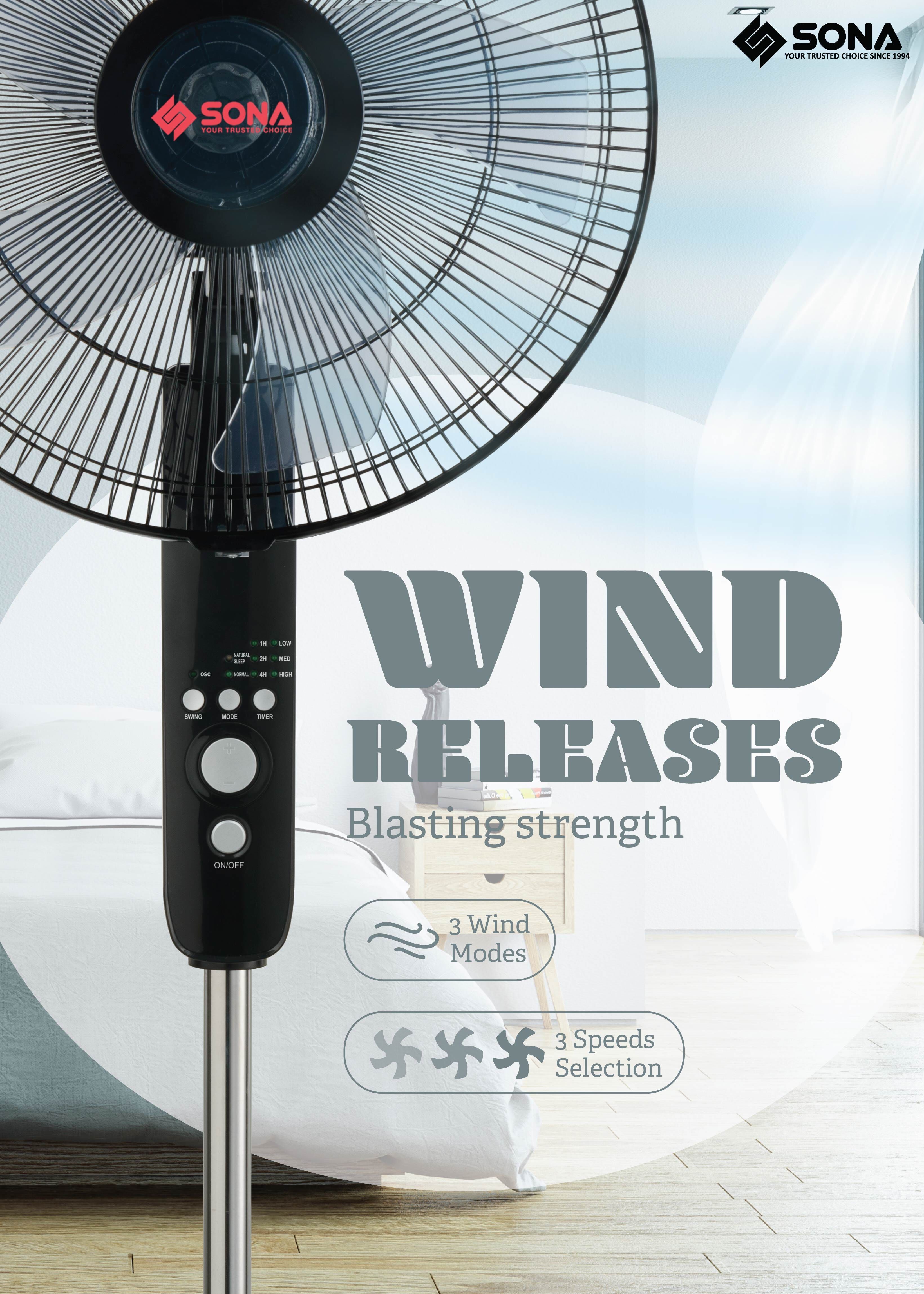 SONA 16 In Stand Fan -black SFS1159-image 7