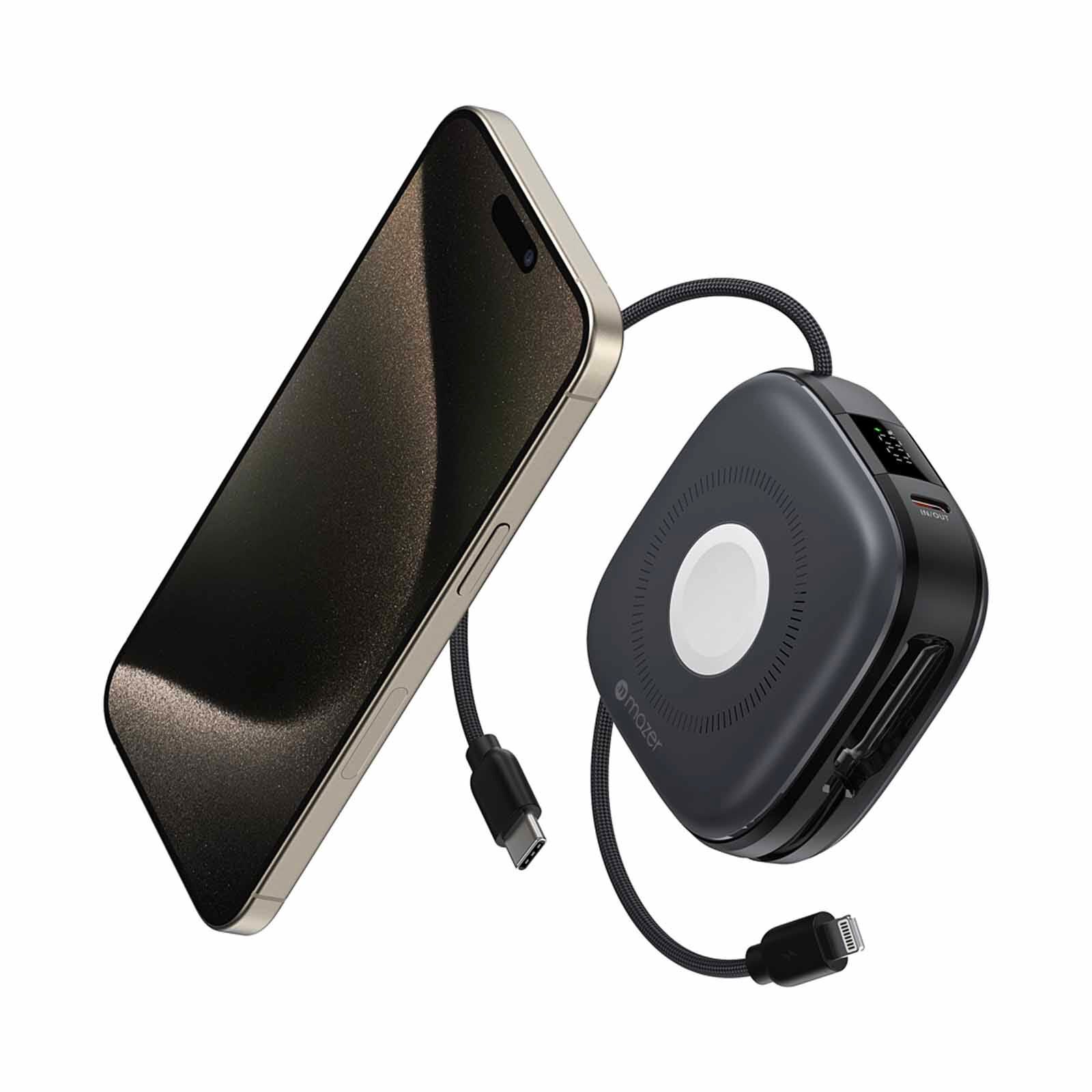MAZER 10,000mah Qi2 Compatible 15w With Built-in Usb-c+lightning Cables, Apple Watch, Pd20w, Power Bank-bl M-MAGLINK18I-BG-image 4