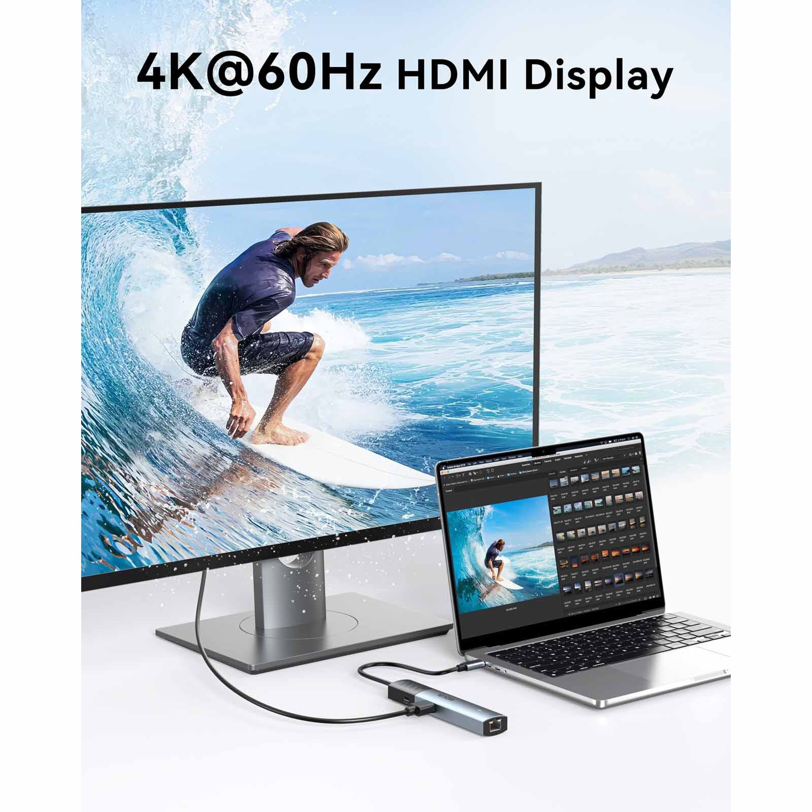 MOKIN 5 In 1 1xhdmi4k+1*usb-c 3.0+2*usb-a 2.0+1*gigabit Ethernet Rj45+usb-c Pd Charging Hub MK-UC6003-image 4