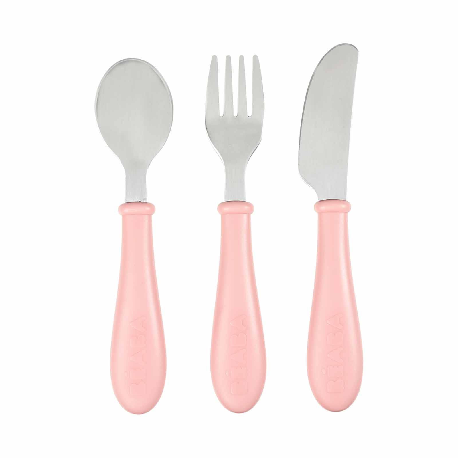 BEABA Training Cutlery 3 Piece Set - Old Pink (online) STAINLESS STEEL-image 1
