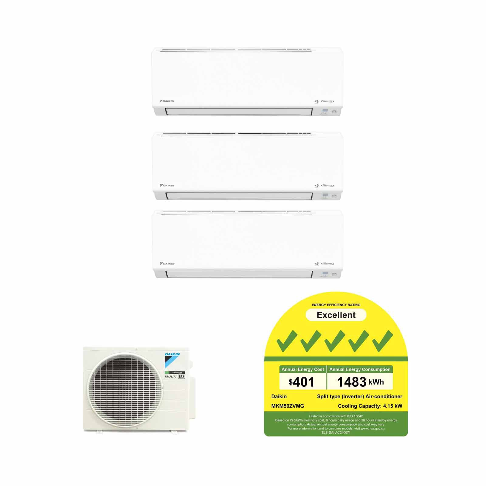DAIKIN Daikin 5kwh Condenser Ismile Eco+ Series System 3 (9000btu X 3) MKM50ZVMG+ CTKM25ZVMG X 3