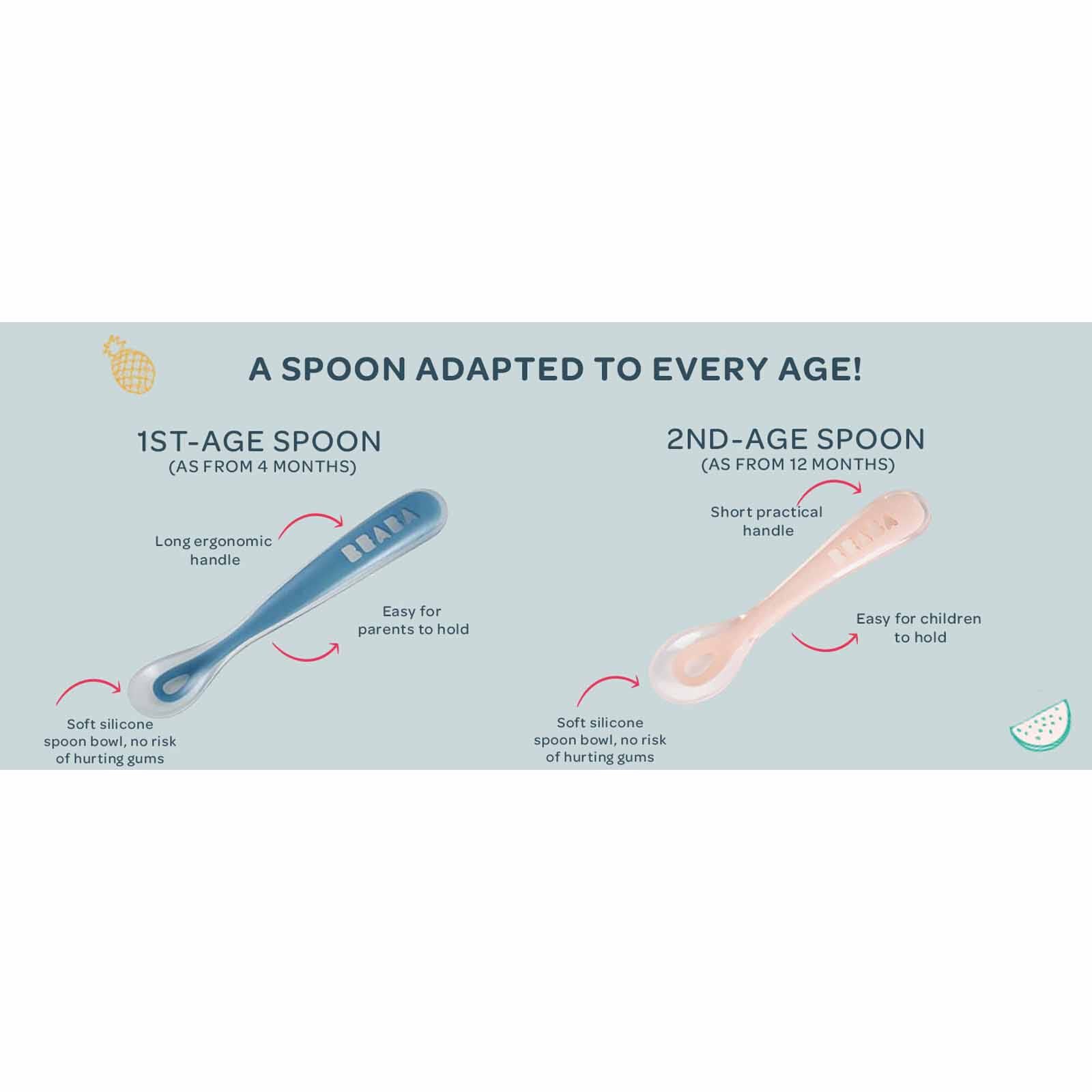 BEABA Soft Silicone Spoon 4 Pack - Dark Blue/pink/grey/light Blue (online) 2ND STAGE-image 5