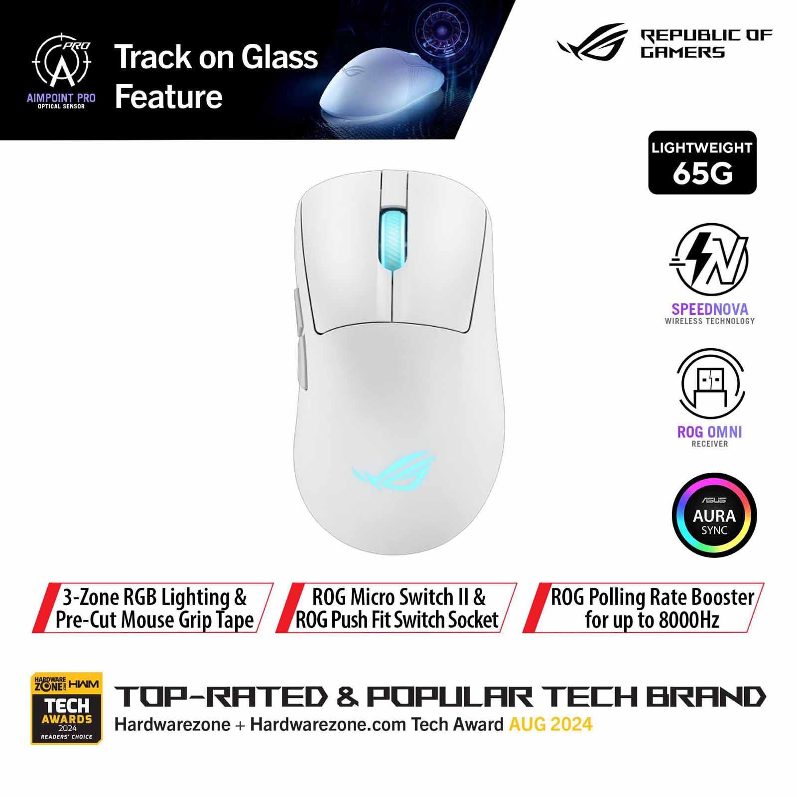ASUS Rog Keris Ii Origin Wireless Gaming Mouse White P722 - ROG KERIS II ORIGIN WHT