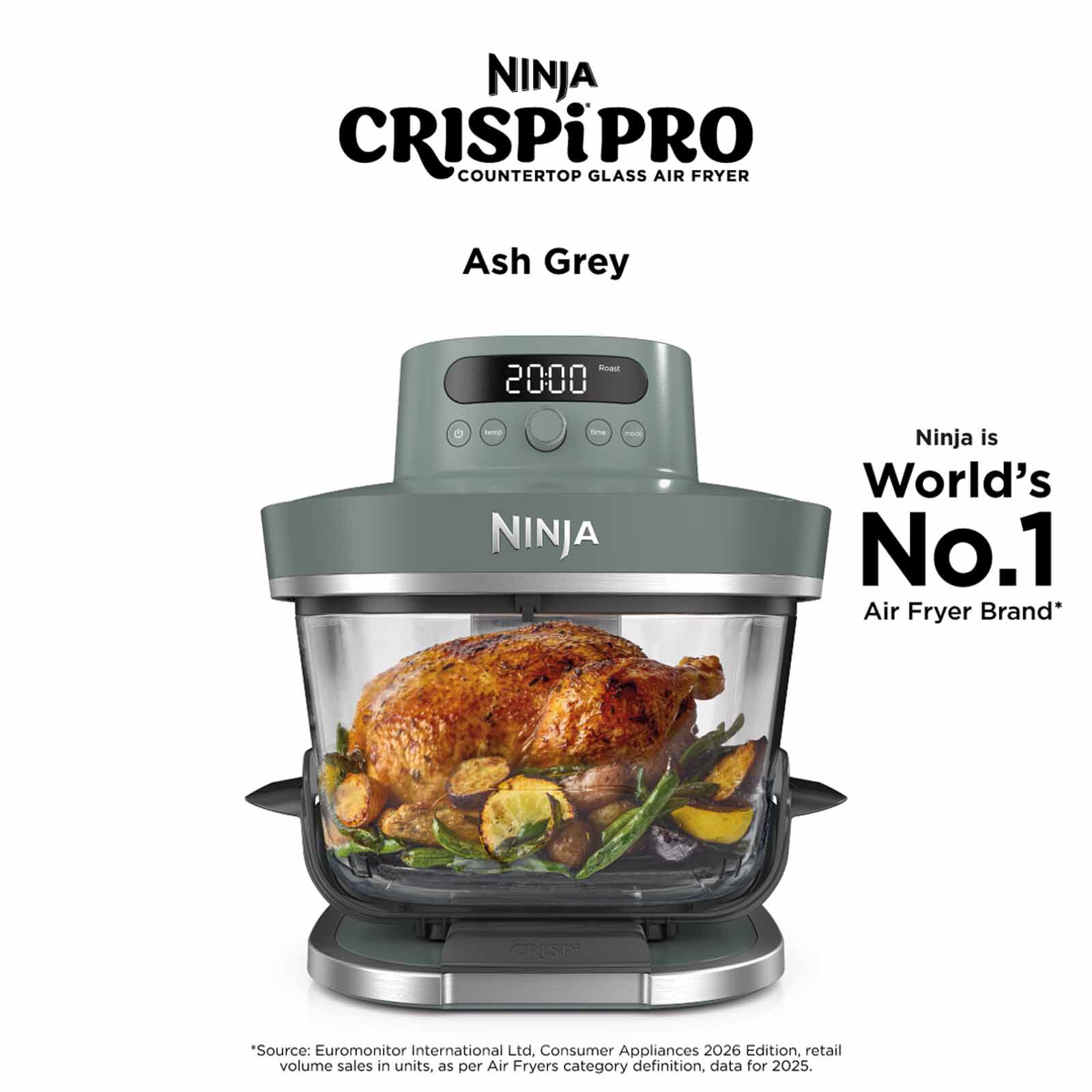 NINJA Crispi Pro Countertop Glass Air Fryer - Ash Grey AS101SMGY-image 1