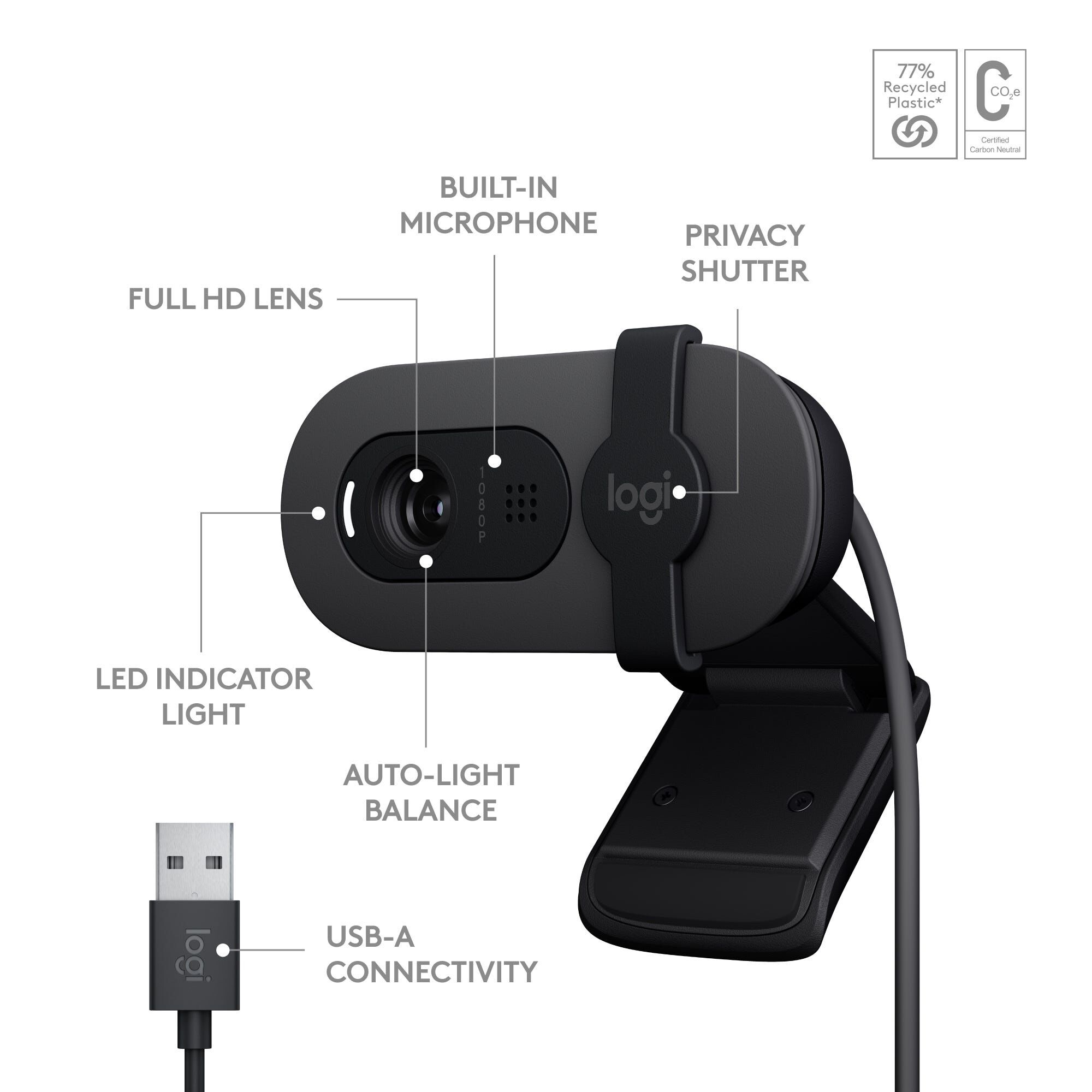 LOGITECH Brio 100 Full Hd Webcam - Graphite (1y) 960-001587-image 3