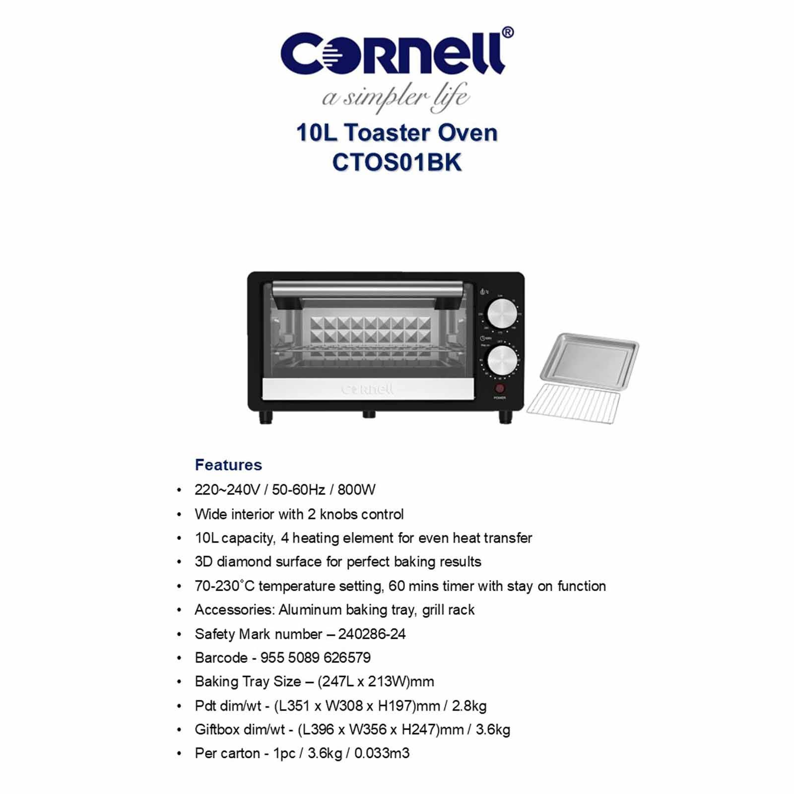 CORNELL Oven Toaster (10l) CTOS01BK-image 5