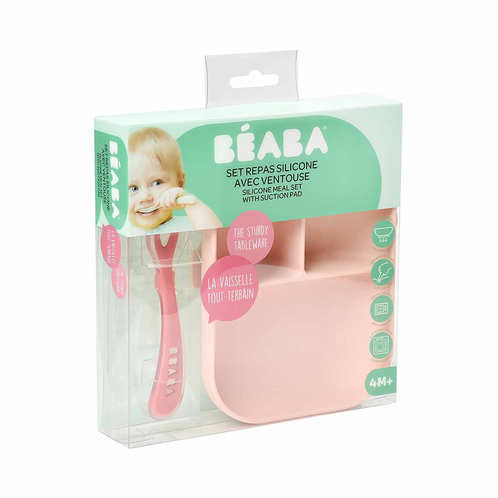 BEABA Suction Divided Plate & Spoon - Pink (online) SILICONE-image 4