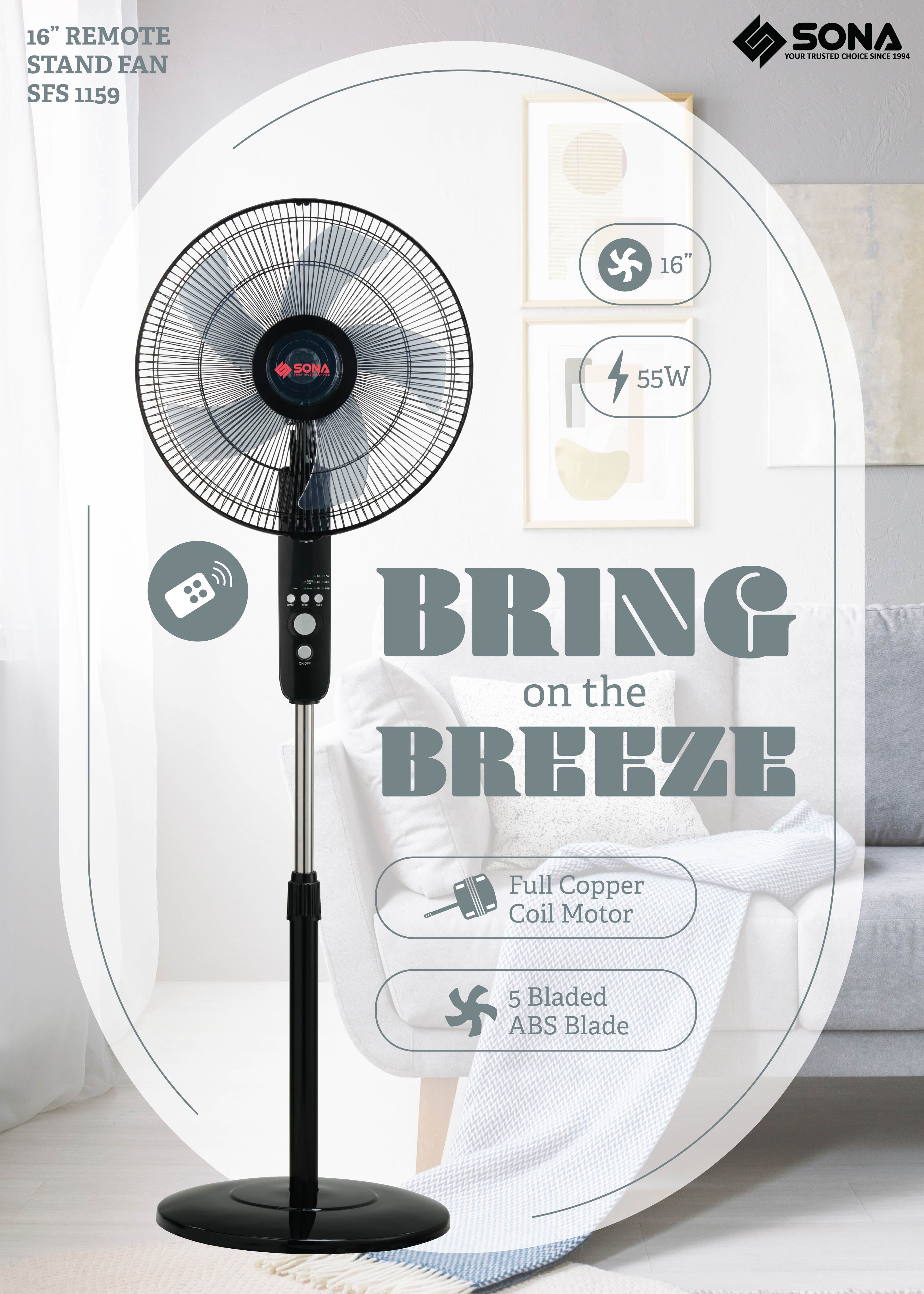 SONA 16 In Stand Fan -black SFS1159-image 2
