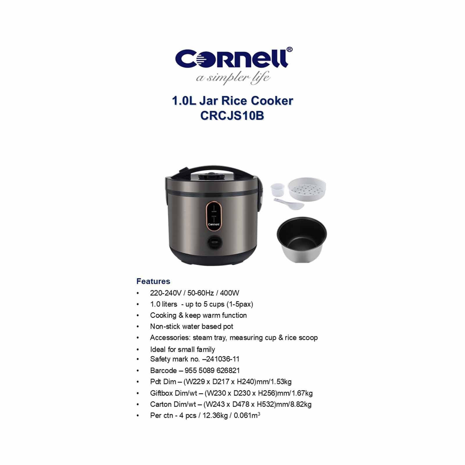 CORNELL Jar Rice Cooker (1.0l) CRCJS10B-image 4