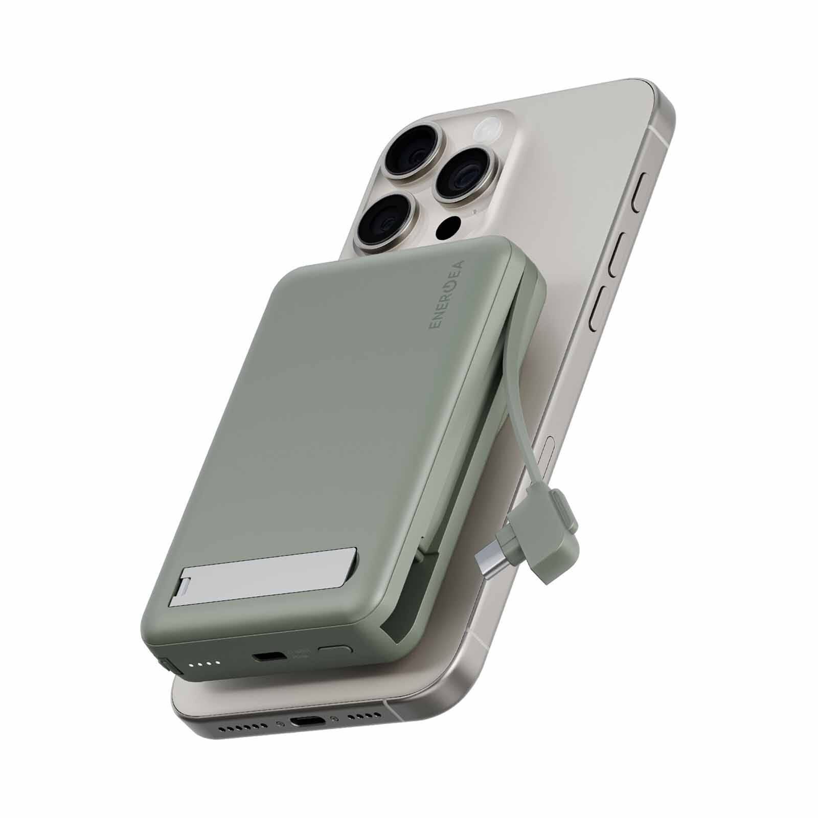 ENERGEA Magpac Pro Plus, 10000mah Magsafe Compatible Qi2 Powerbank With Built-in Cable And Stand - Sage MP-PROPLUS-SAG-image 4