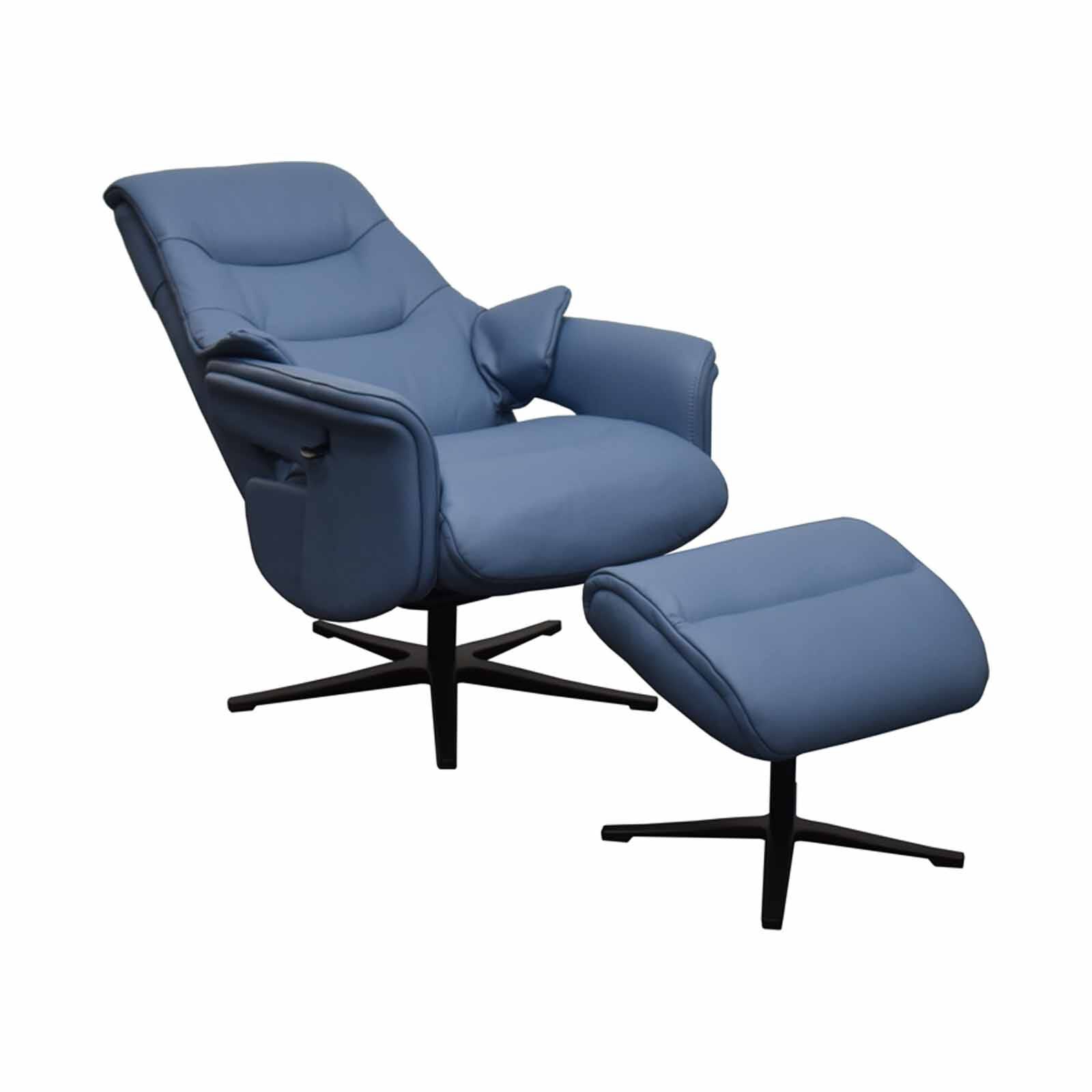 Recliner Chair W Ottoman (fl) Blue Full Leather ASTRID-image 4