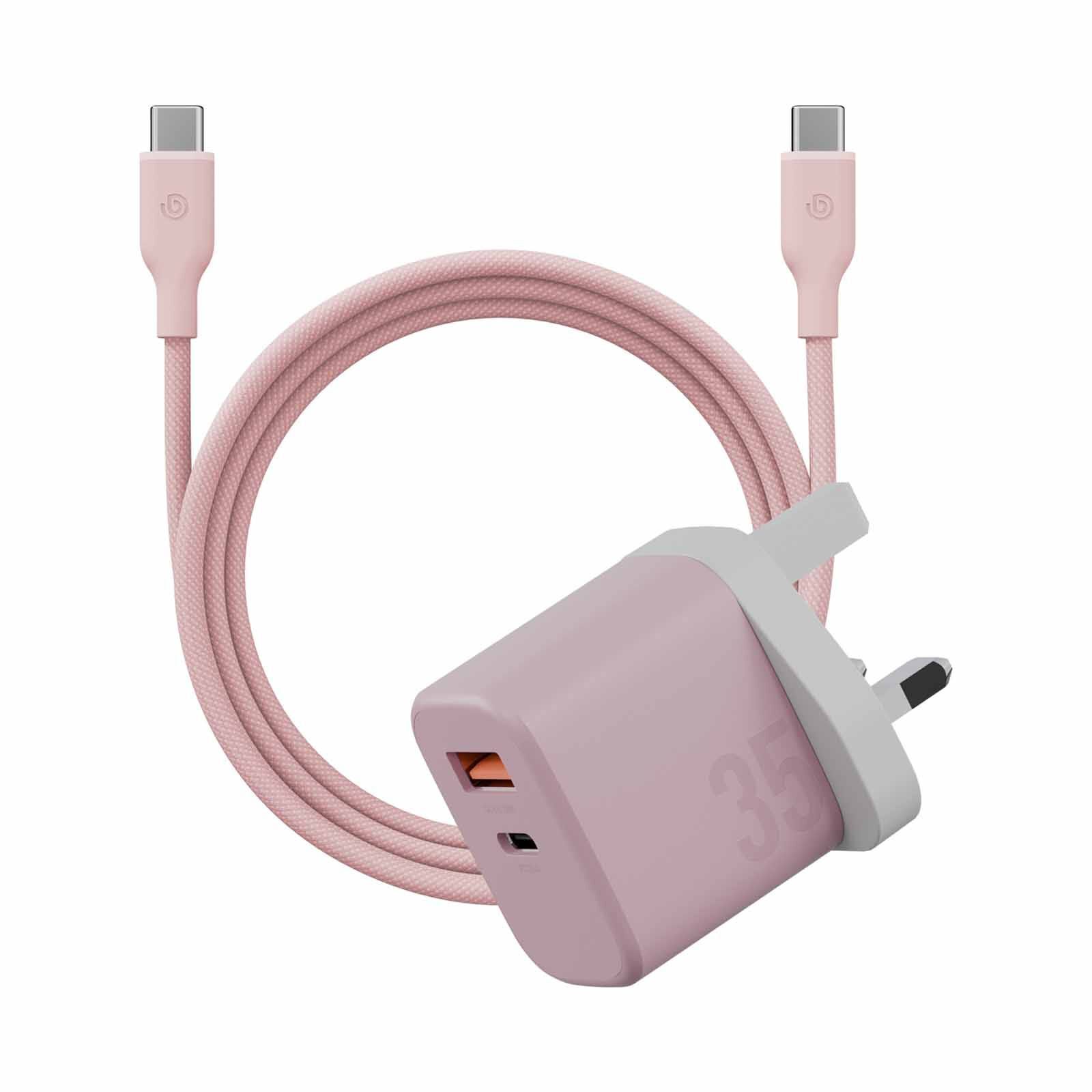 BAZIC Goport Velox Kit, 1c1a Gan Charger 35w(uk) With Weave Cable - Peach CHR-GPVLX-UK-PNK-image 1