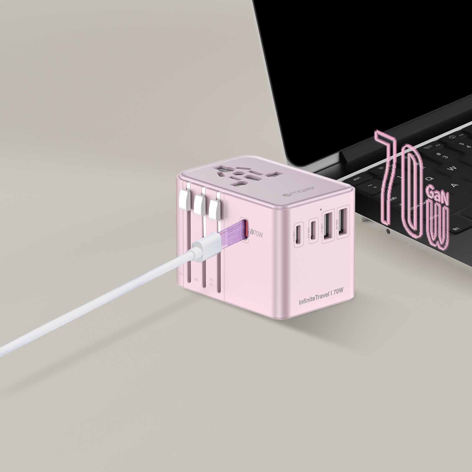 MAZER Infinitetravel Gan Pd70w 3c+2a 100-240v/8a Spare Fuse World Travel Charger-pink M-IFTRAVEL170PD-PK-image 7