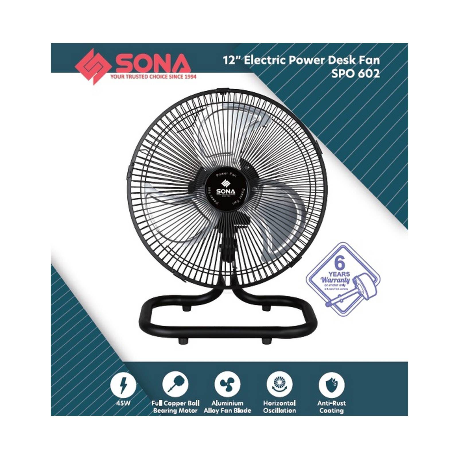 SONA 12 In Desk Fan -black SPO602-image 3
