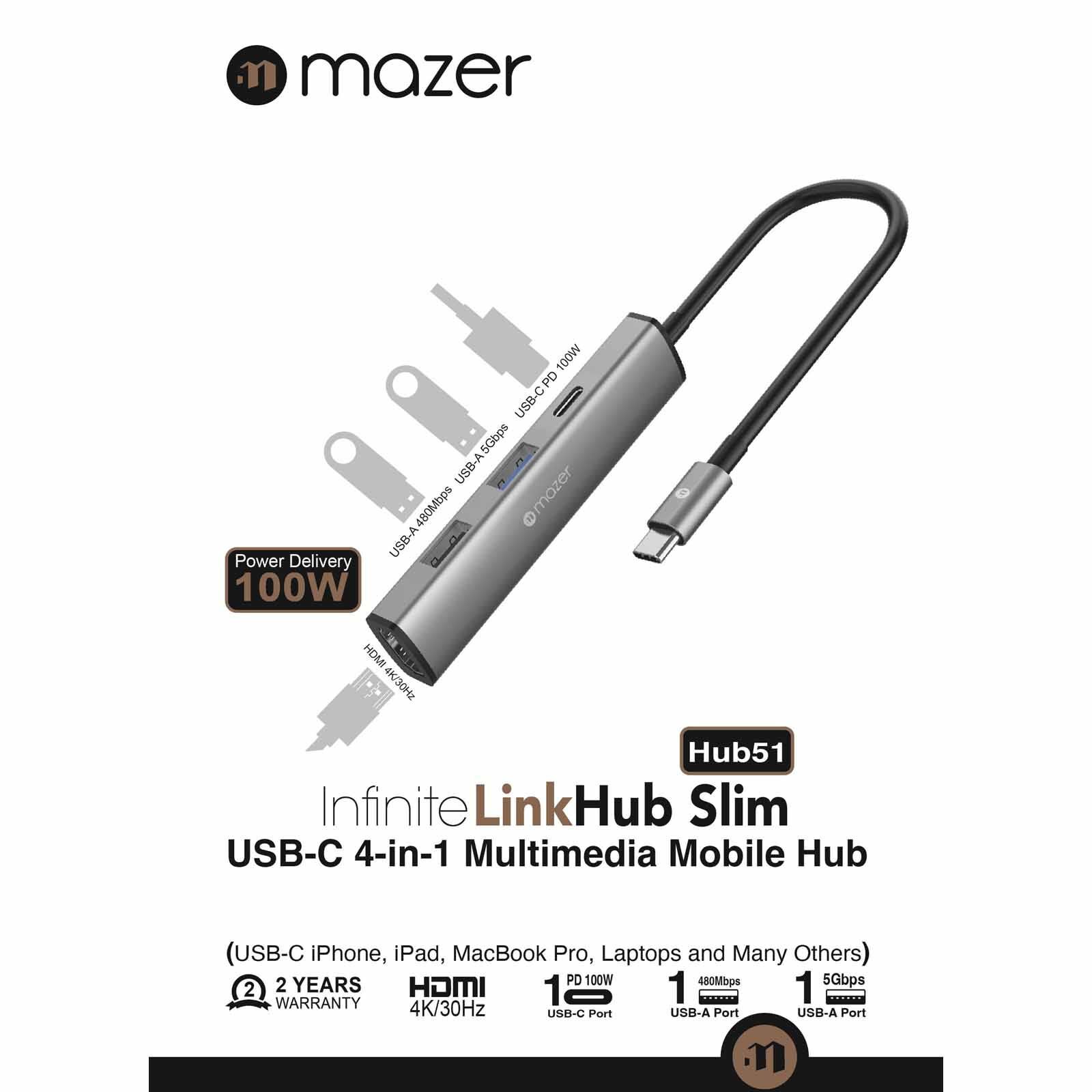 MAZER Infinitehub 4in1 Usb-c To Hdmi 4k/30hz + Usb-ax2/usb-c Pd100w Charging Hub-grey M-HUB51-GY-image 5