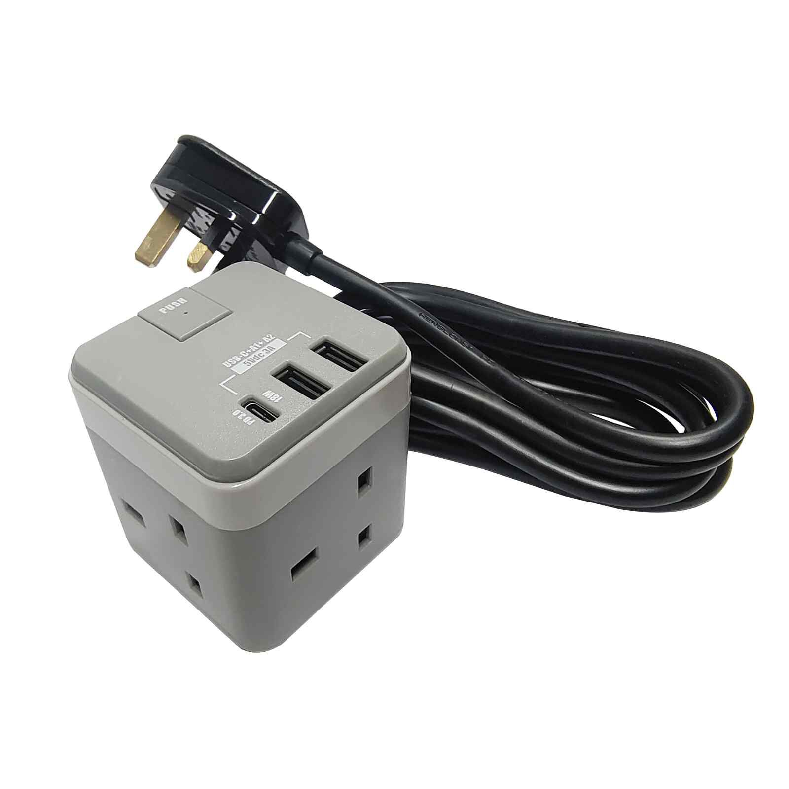 SOUNDTEOH Power Cube Extender With Usb A + C Quick Charger CES-889/D.G-image 2