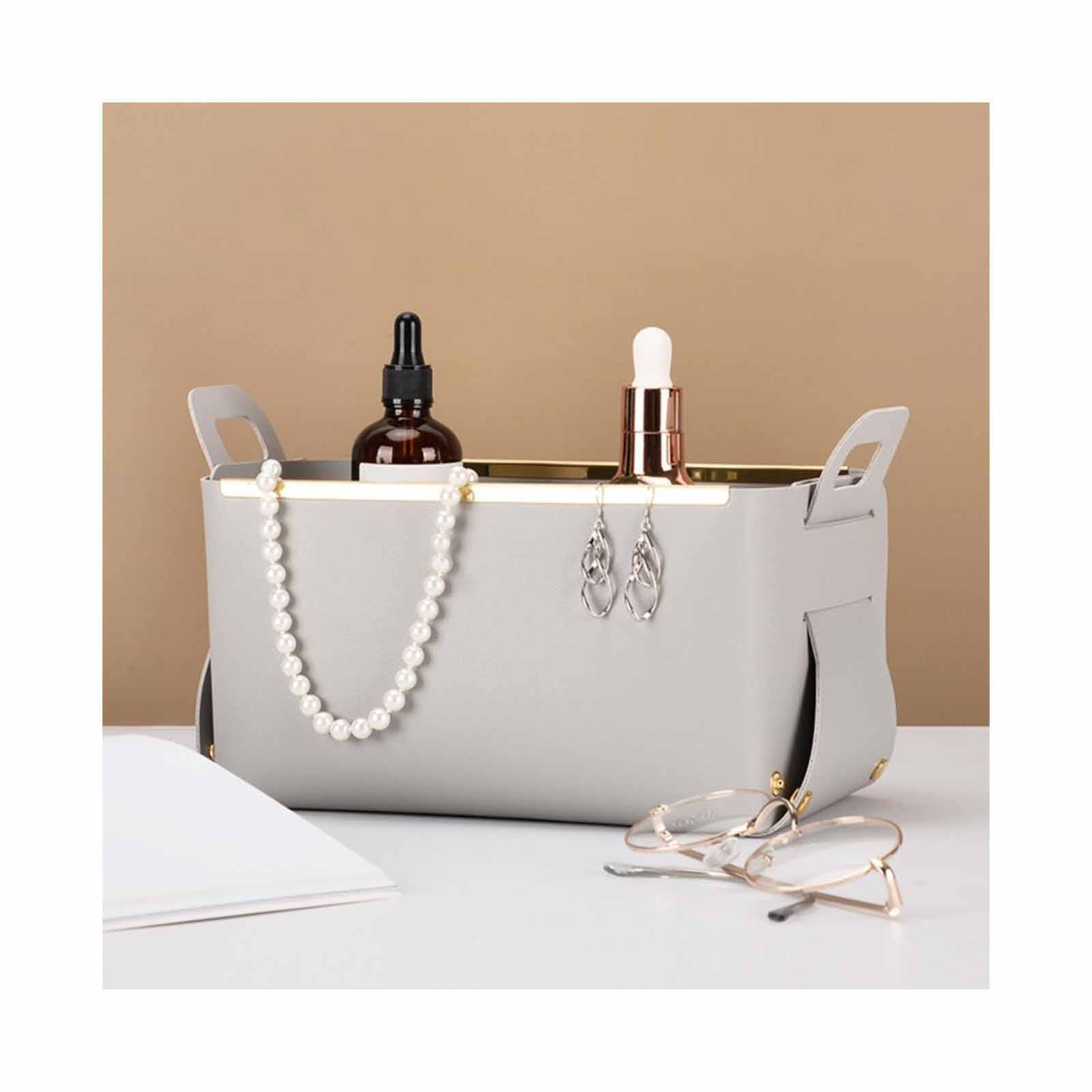STITCHES Storage Basket - Grey VEGAN LEATHER