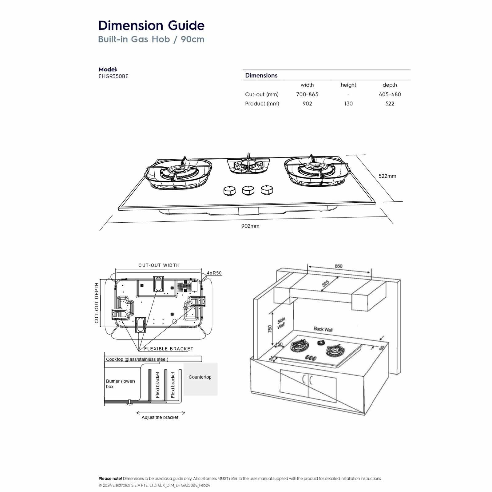 ELECTROLUX 90cm Ultimatetaste 500 Pub Built-in Gas Hob With 3 Cooking Zones (exclude Installation) EHG9350BEP-image 7