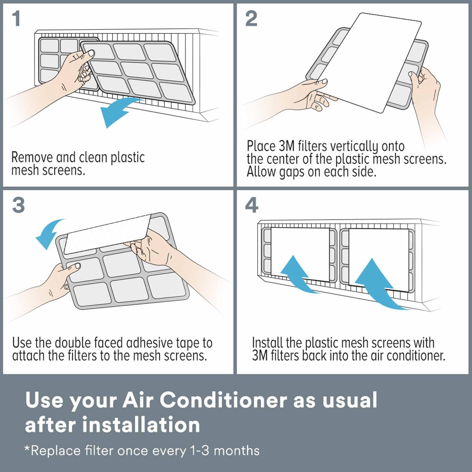 3M Aircon Filter 4pcs 22x34cm For Dust Pollen & Odour 9807-CEN-image 6