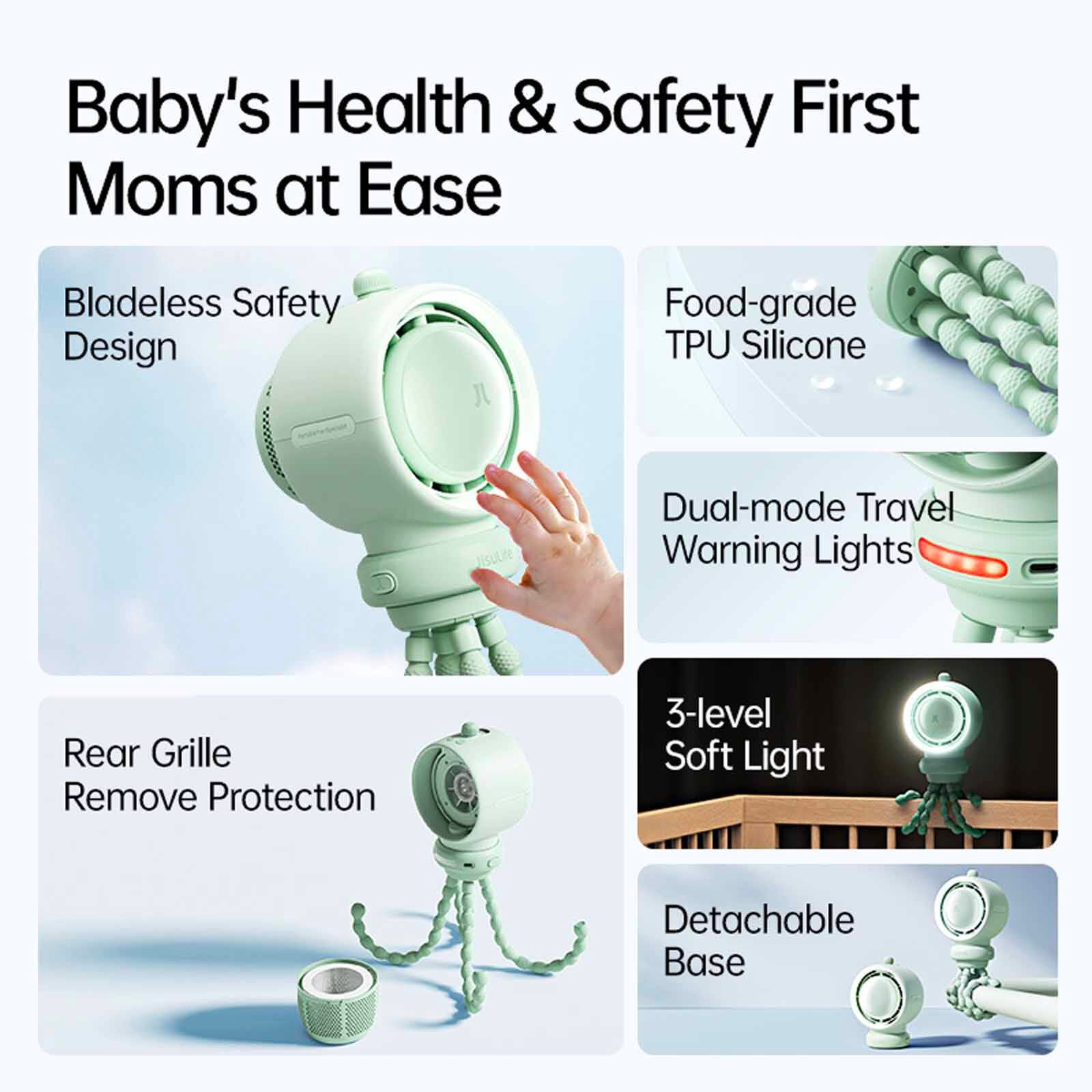 JISULIFE Stroller Fan Green Life2s (5000mah) LIFE2S-5000-GREEN-image 6