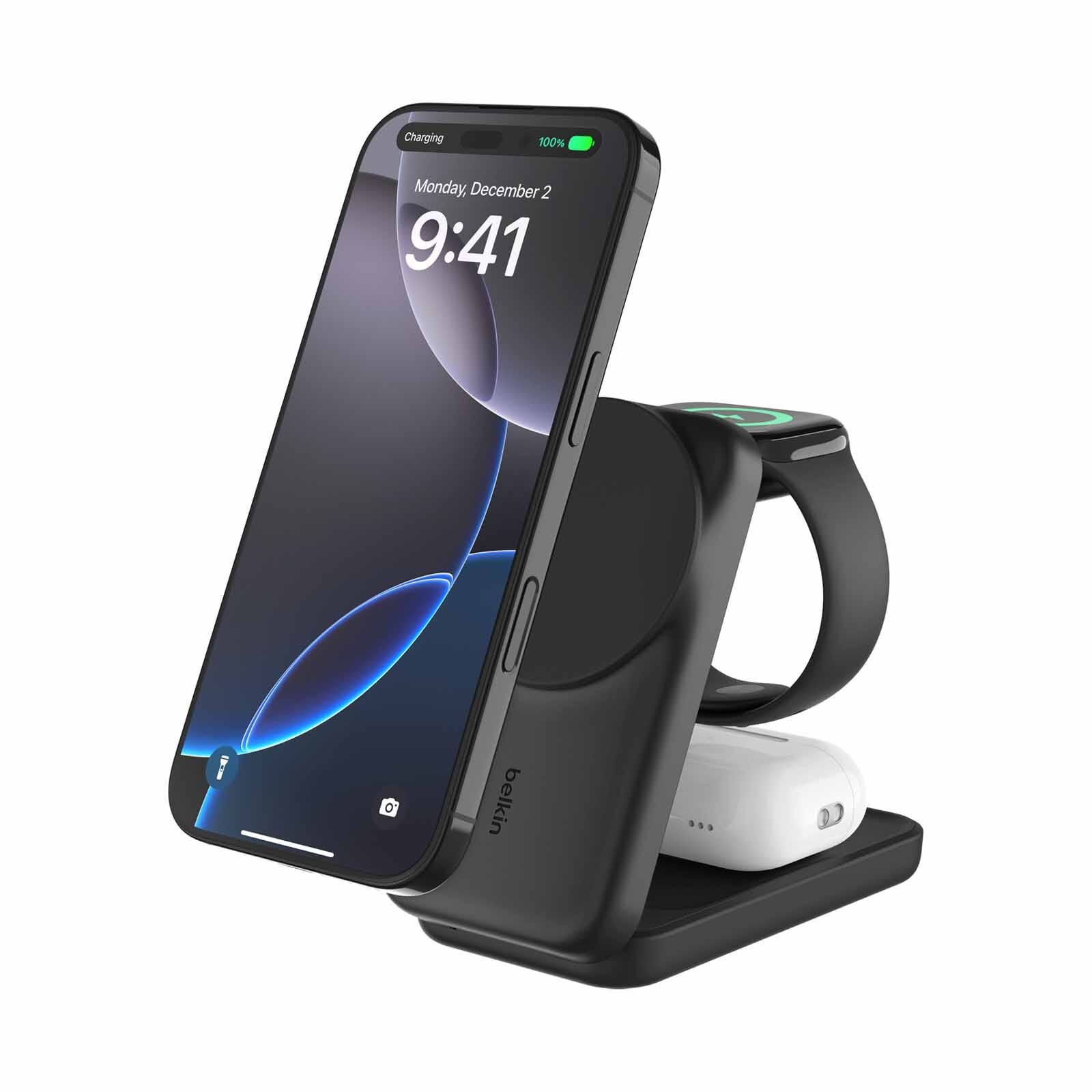 BELKIN Qi2.2 25watt 3-in-1 Wireless-charger Sq - Black WIZ036MYBK-image 3