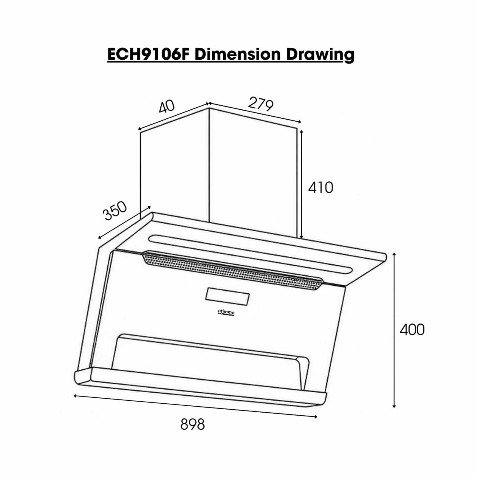 OTIMMO L-arc Shape Chimney Hood - Matt Black (90cm) (exclude Installation) ECH9106F-image 4