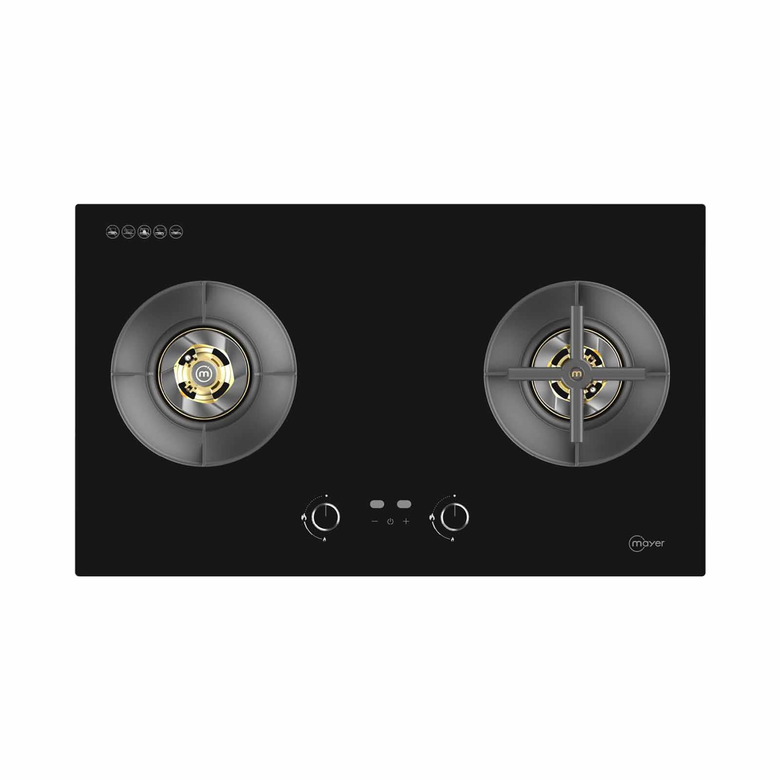 MAYER 88cm 2 Burner Gas Hob - Glass Black (lpg/pub) (exclude Installation) MMGH288HI