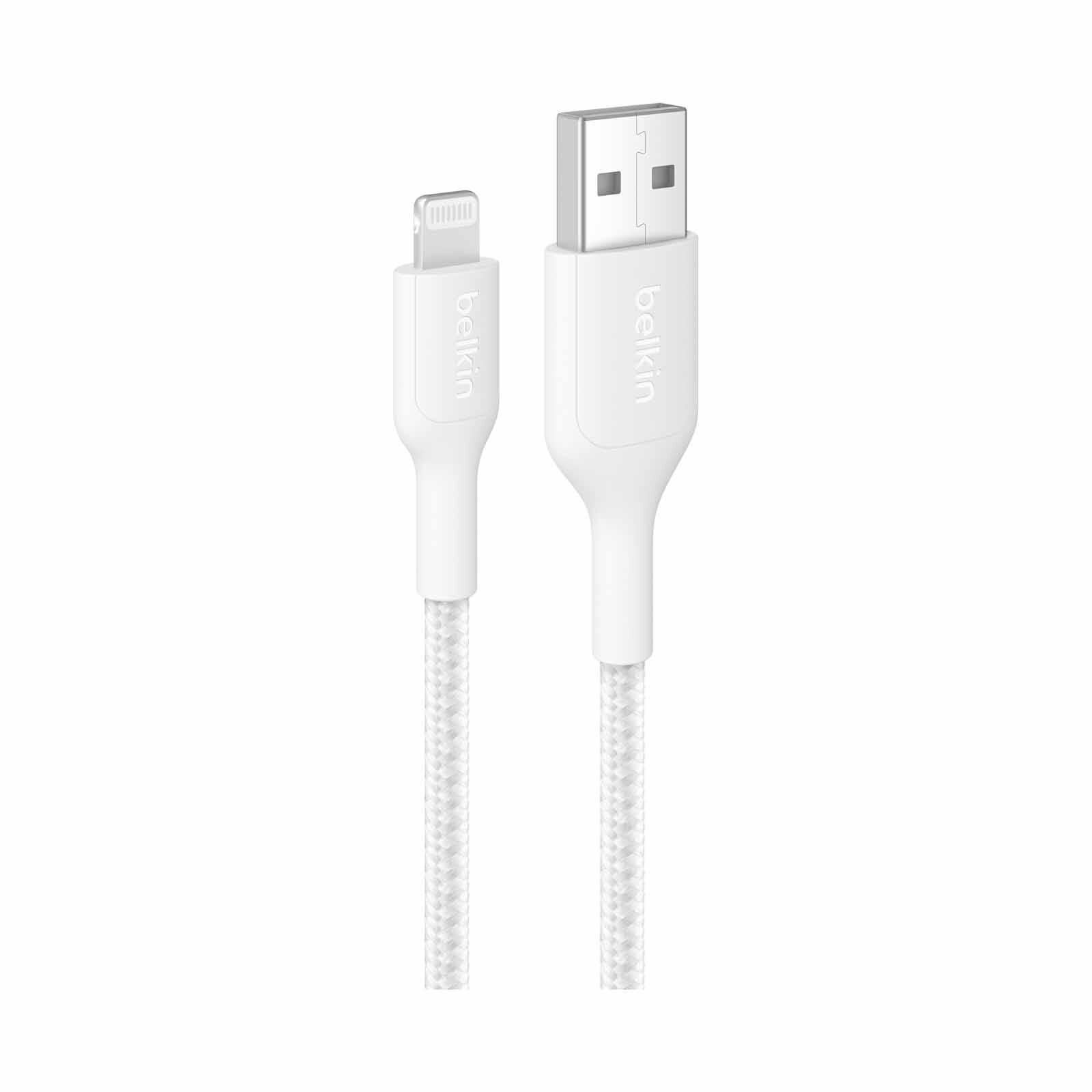 BELKIN Usb-a - Lightning Cable, Braided Pcr, 2m, White CAA020FQ2MWH-image 1