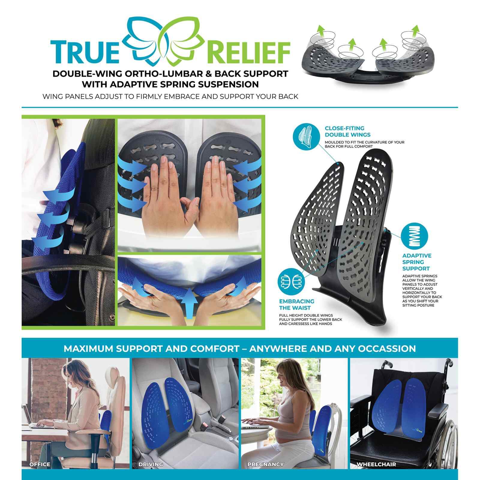 TRUE RELIE Double Wing Back & Lumbar Support - Calming Blue TRDWBLSCBLU-image 5