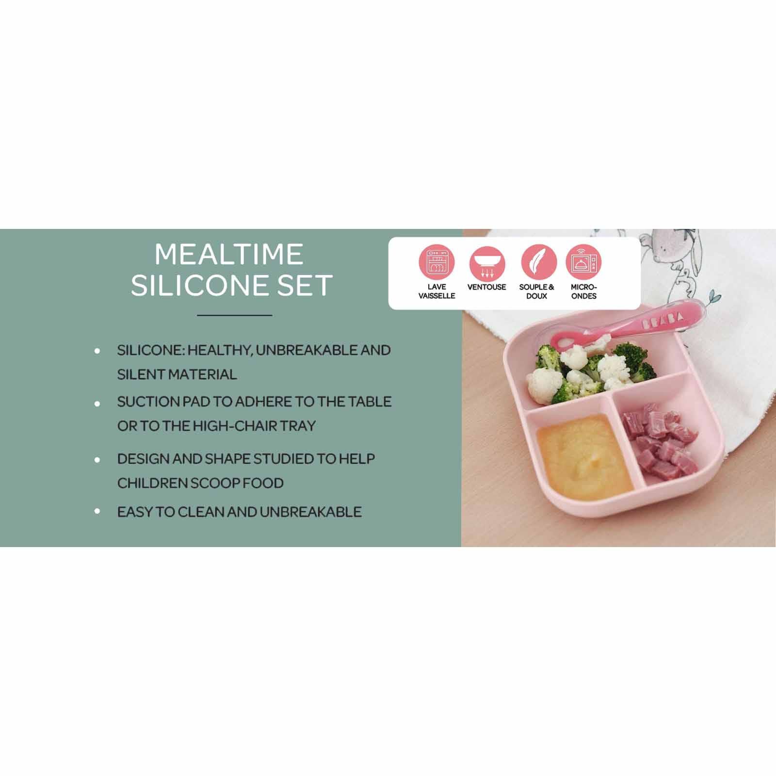 BEABA Suction Divided Plate & Spoon - Grey (online) SILICONE-image 3