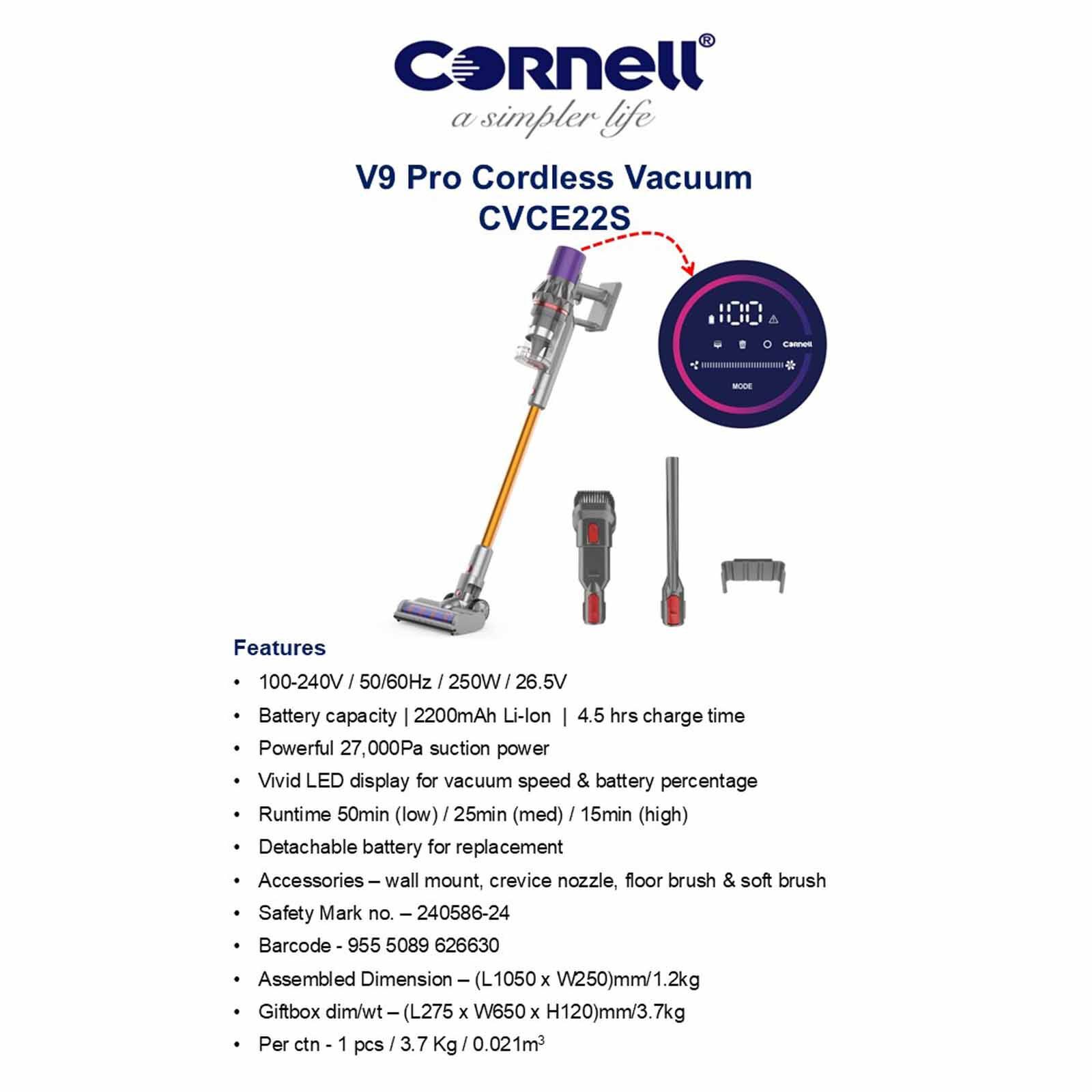CORNELL V9 Pro Cordless Handstick Vacuum Cleaner CVCE22S-image 4
