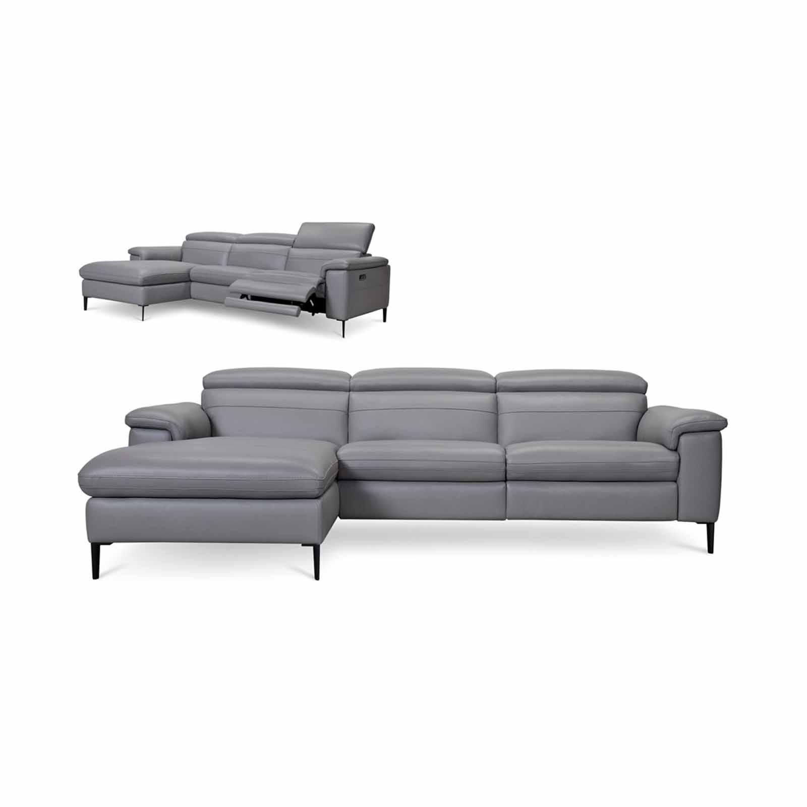 L Shaped-e Recliner (hl) Lt Char Half Leather Sofa DIANNE-image 2