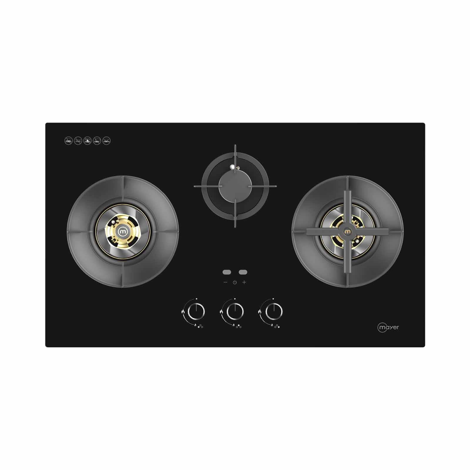 MAYER 88cm 3 Burner Gas Hob - Glass Black (lpg/pub) (exclude Installation) MGH388HI-image 1
