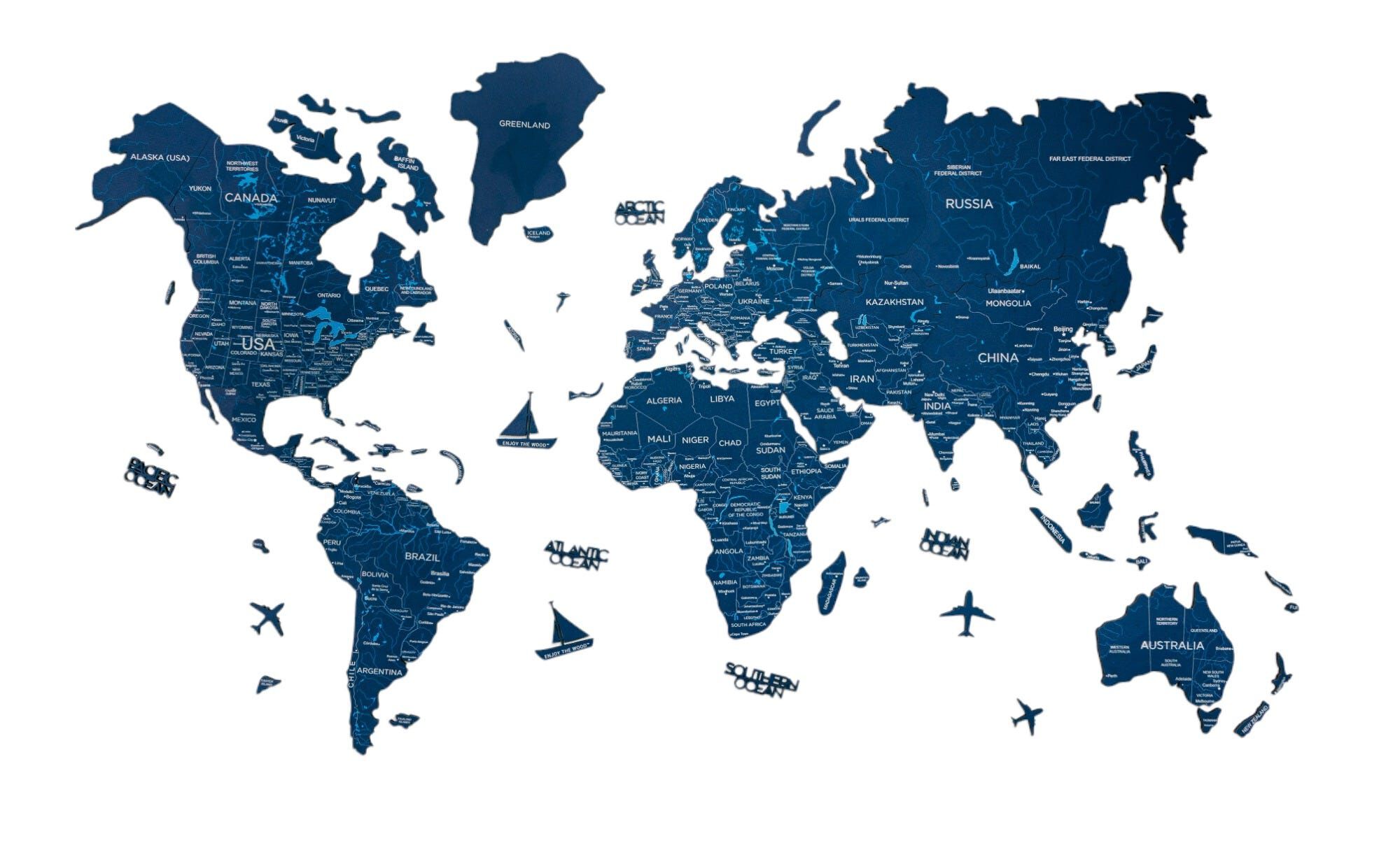 2d Wooden World Map Blue S ENJOY THE WOOD-image 1