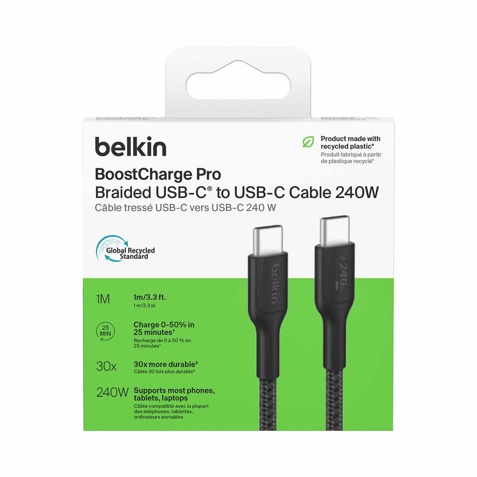 BELKIN Usb-c - Usb-c Cable 240w 2.0, Braided Pcr, 1m, Black CAB025FQ1MBK-image 3