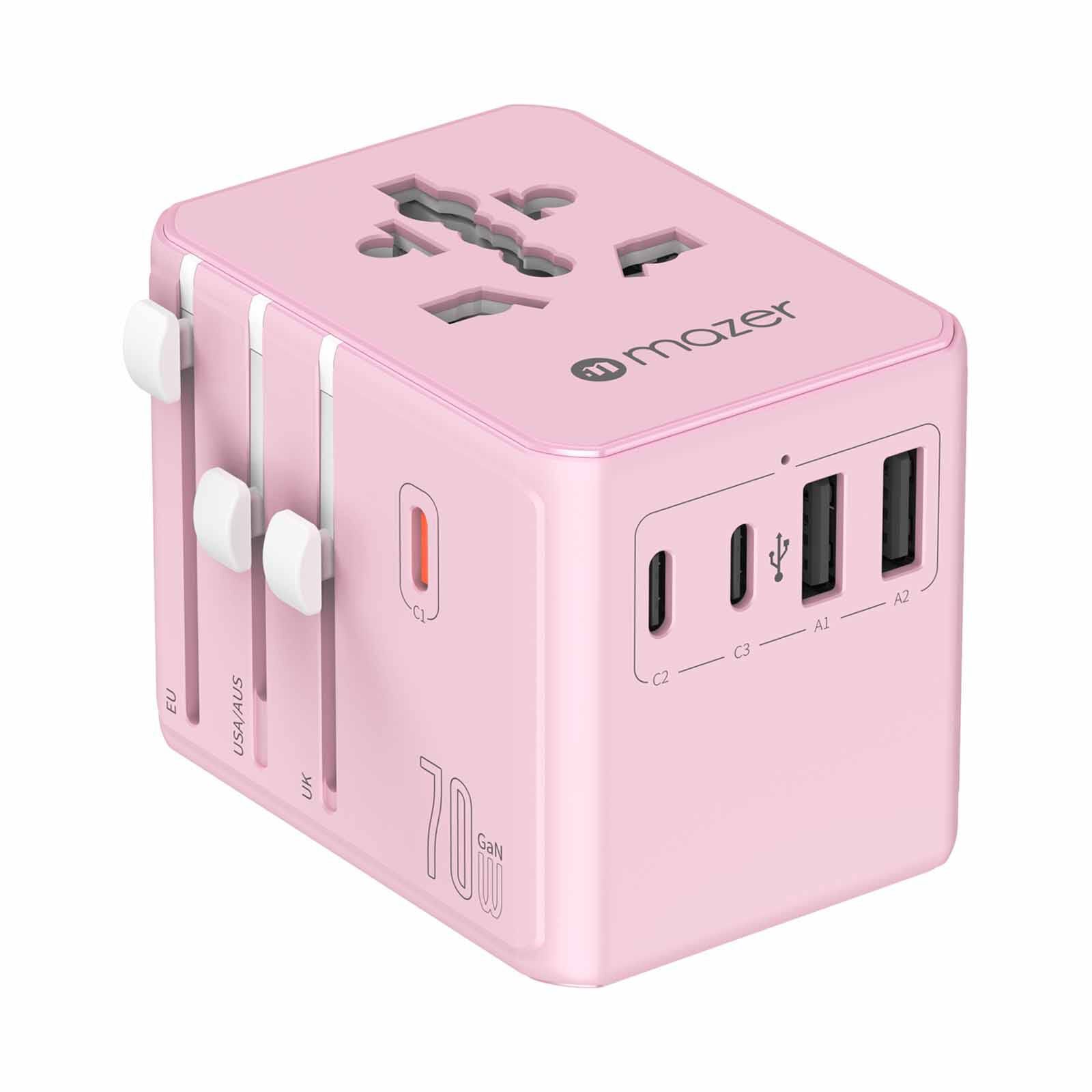 MAZER Infinitetravel 3c/2a Usb Pd70w + 3xac International Travel Adapter - Pink M-TC270-PK-image 1