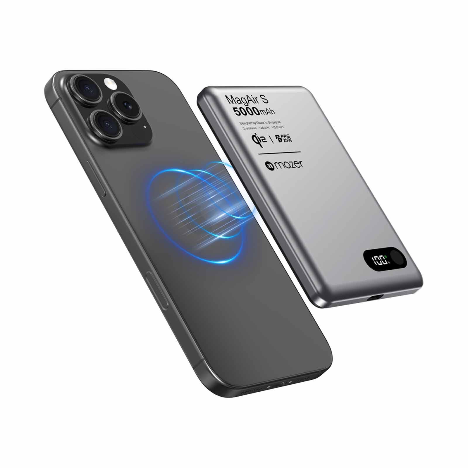 MAZER Qi2 Certified 15w 5000mah Pd20w Ultra Thin Power Bank - Grey M-MAGAIR29-GY-image 2