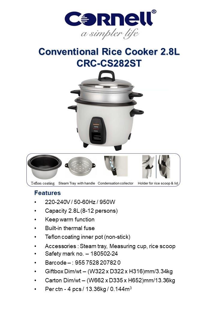 CORNELL Conventional Rice Cooker (2.8l) CRCCS282ST-image 6