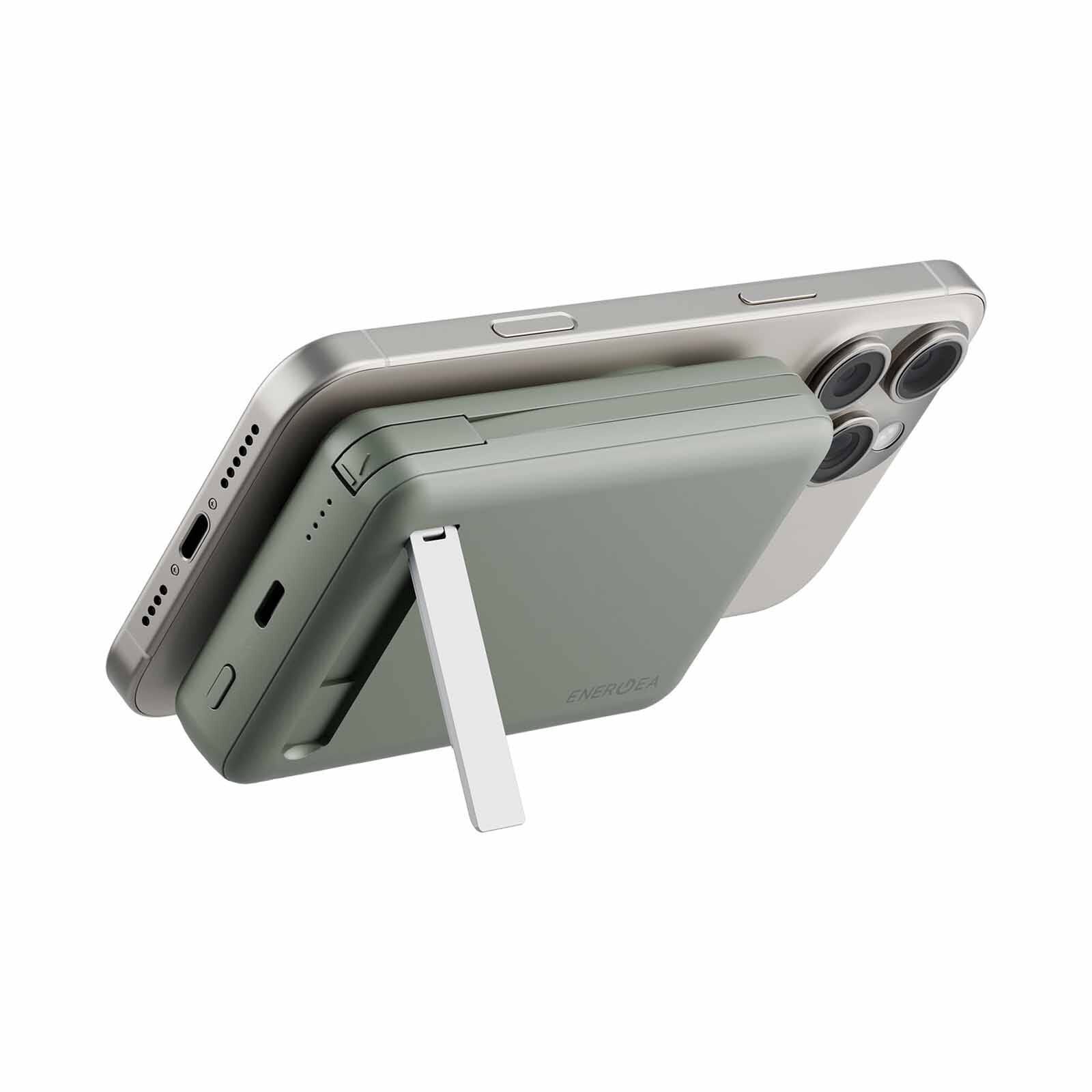 ENERGEA Magpac Pro Plus, 10000mah Magsafe Compatible Qi2 Powerbank With Built-in Cable And Stand - Sage MP-PROPLUS-SAG-image 5