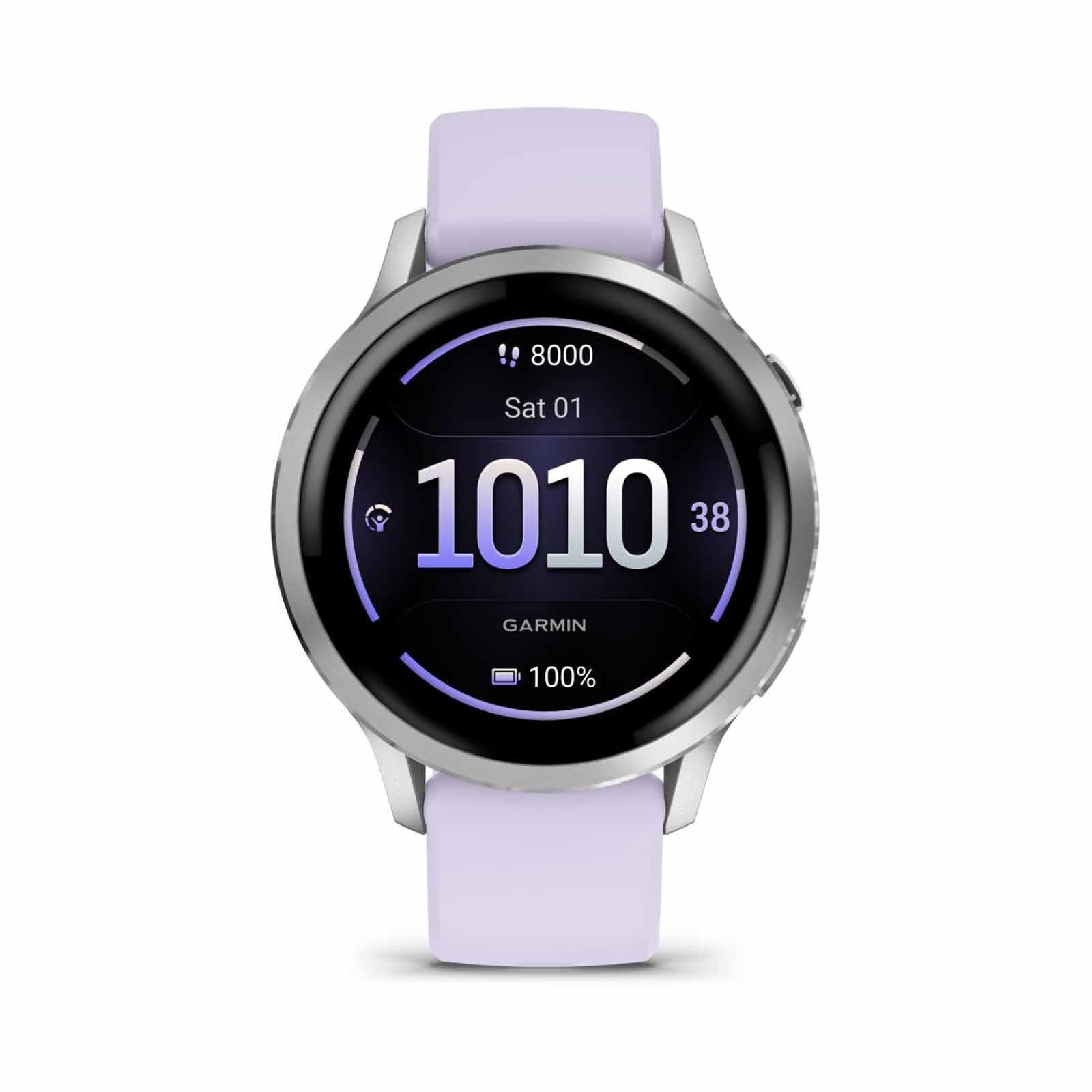 GARMIN Venu 4 - 41mm Silver With Periwinkle Silicone Band GM-010-03013-41-image 1