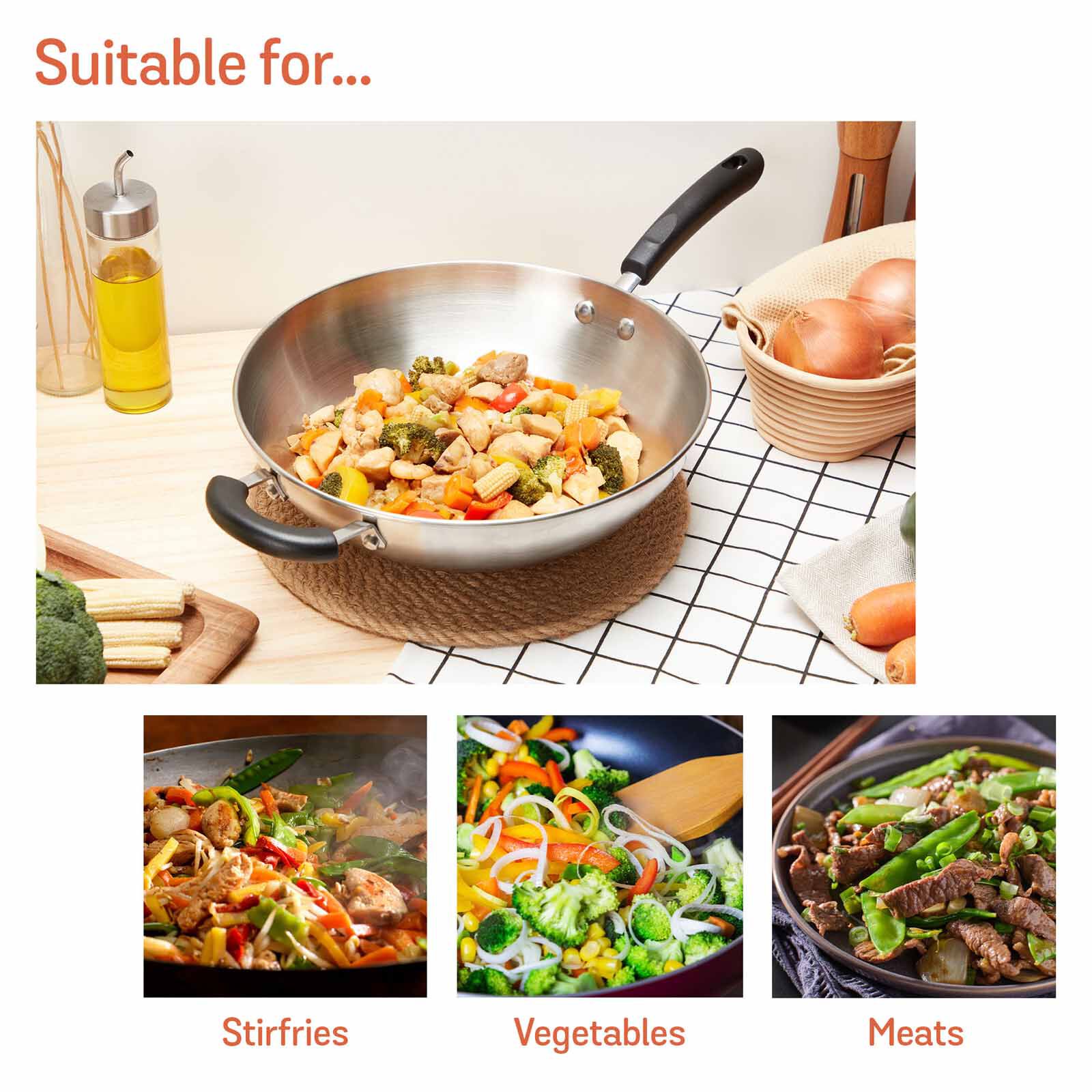 MEYER Centennial Stainless Steel 32cm/6l Wok Skillet With Glass Lid And Helper Handle 77260-image 4