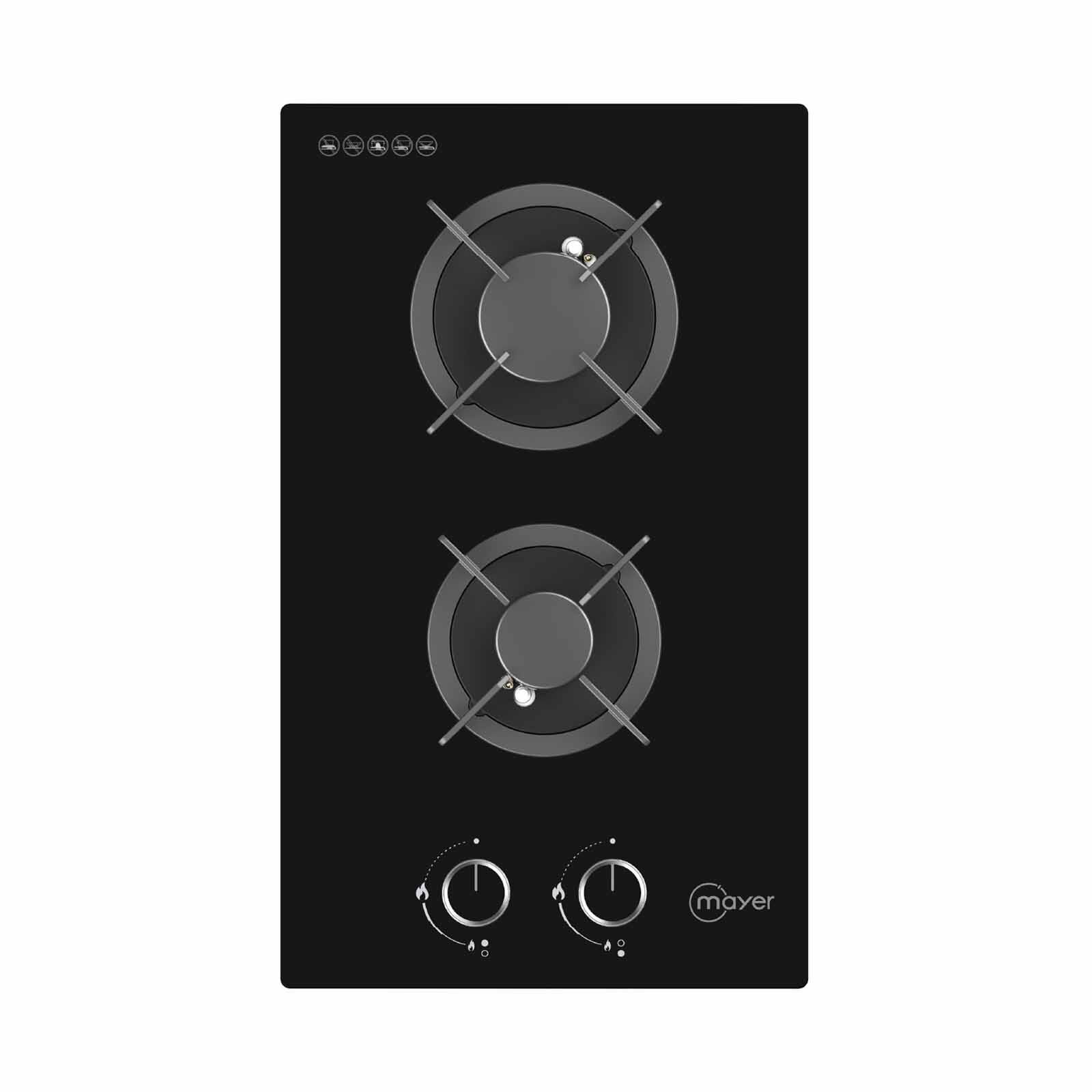 MAYER 30cm 2 Burner Gas Hob - Glass Black (lpg/pub) (exclude Installation) MMGH230HI-image 1