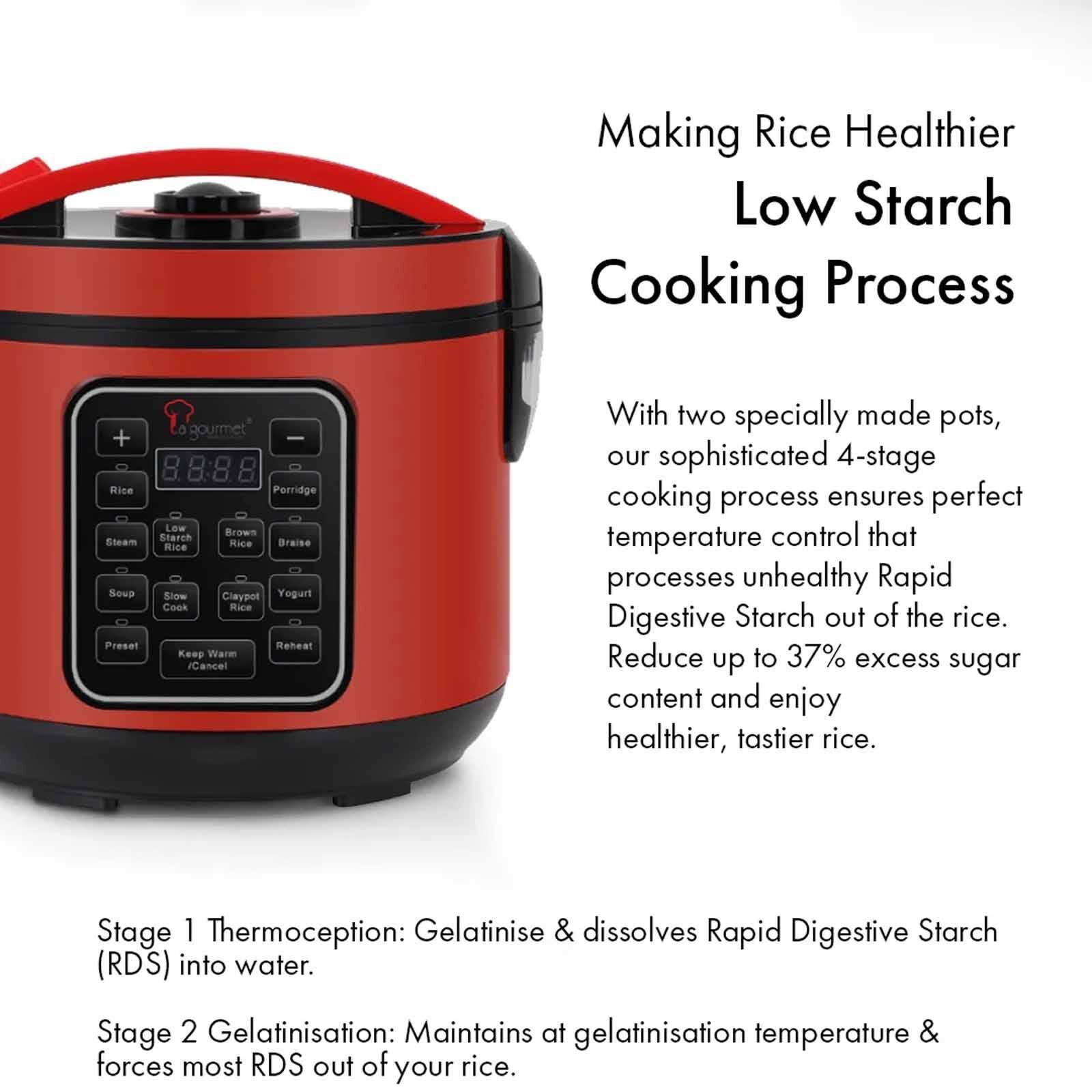 LA GOURMET Flame Healthy Rice Cooker (4.0l) - Red LGELFE409751-image 4