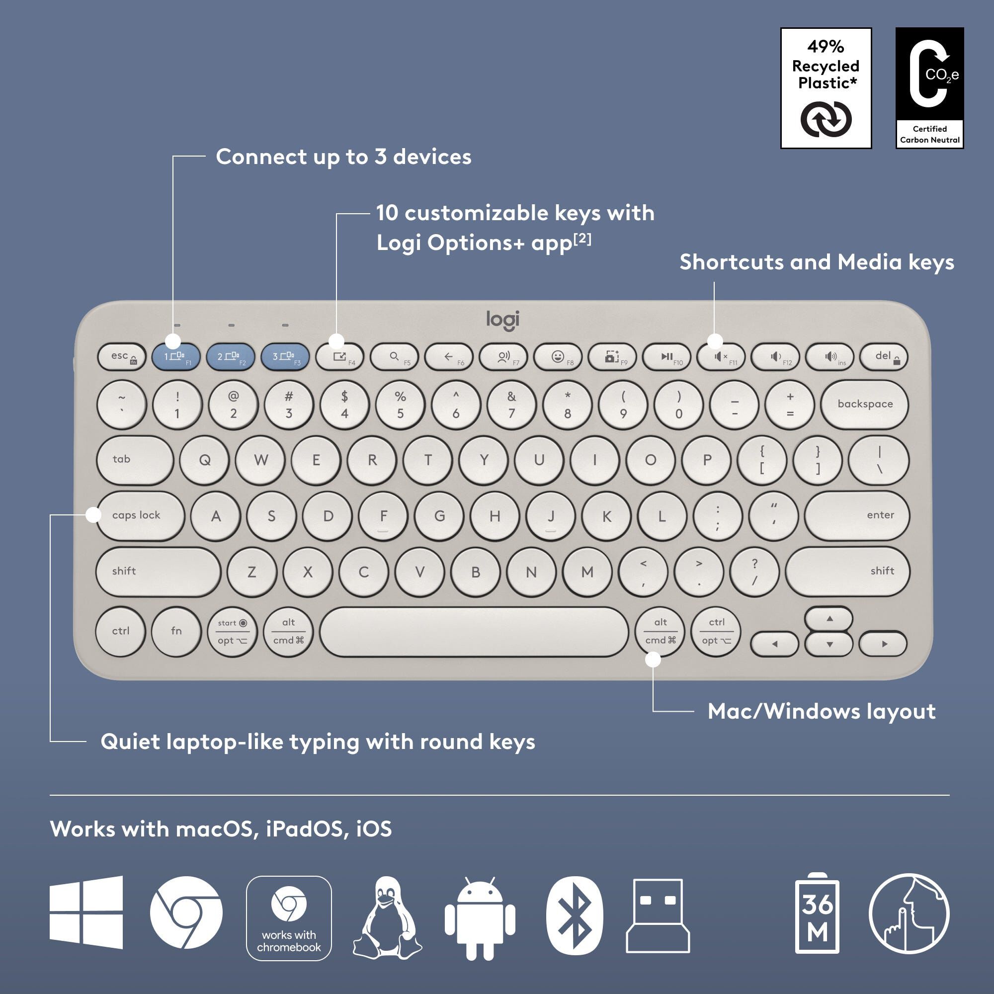 LOGITECH Pebble 2 Combo - Tonal Sand (1y) 920-012191-image 6