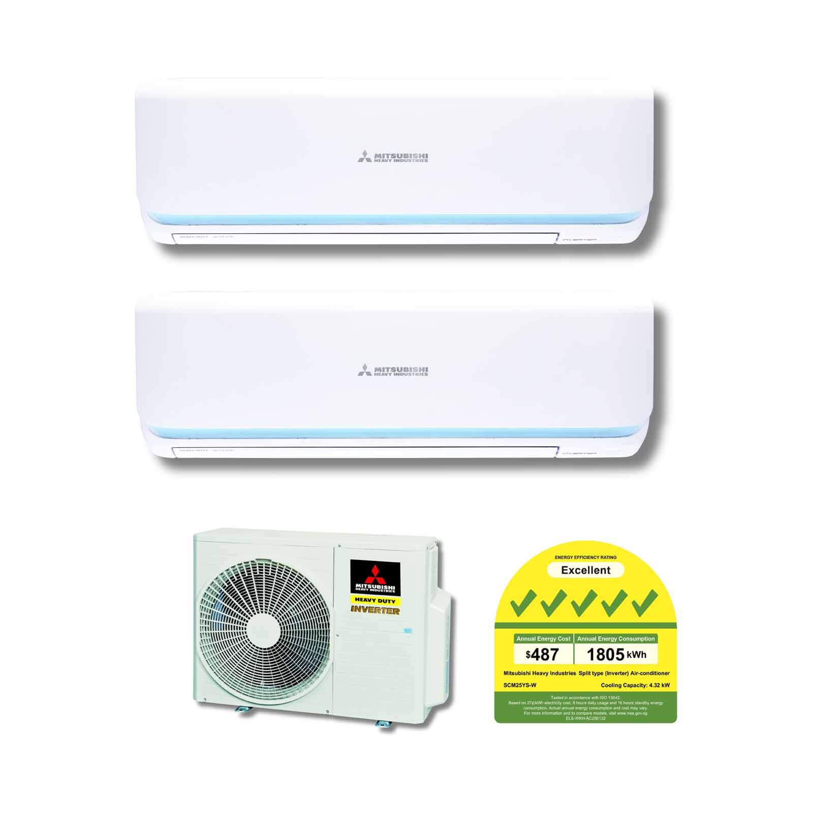 MHI Mhi Rocket 2 Series 25k Cu System 2 (12000btu X 2) SCM25YS-W + SRK13YYS-W8 X 2-image 1
