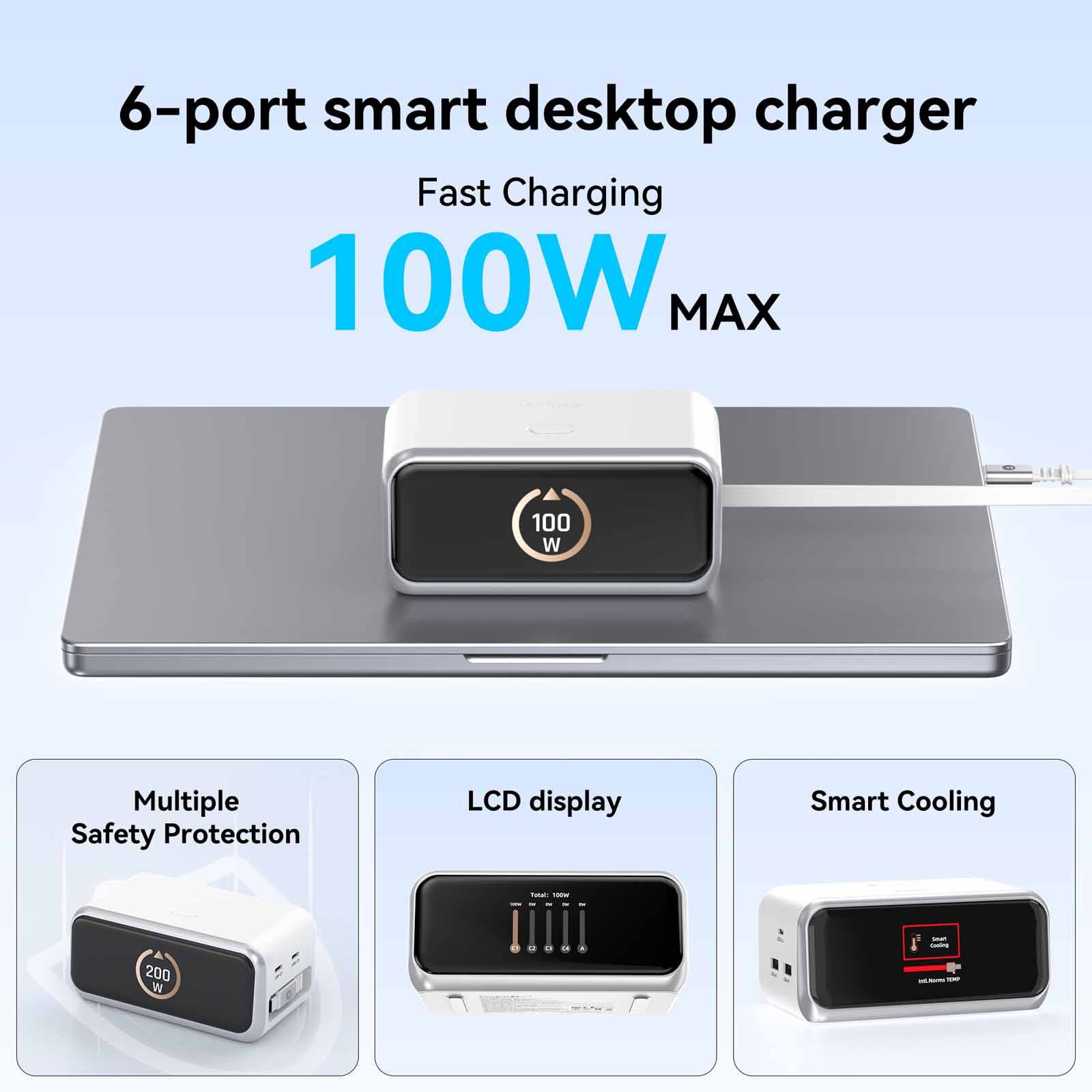 MAZER Ai Prestigegan Pd200w Desktop Charger With Retractable Cable - Silver M-AI-D200-V7-SV-image 9
