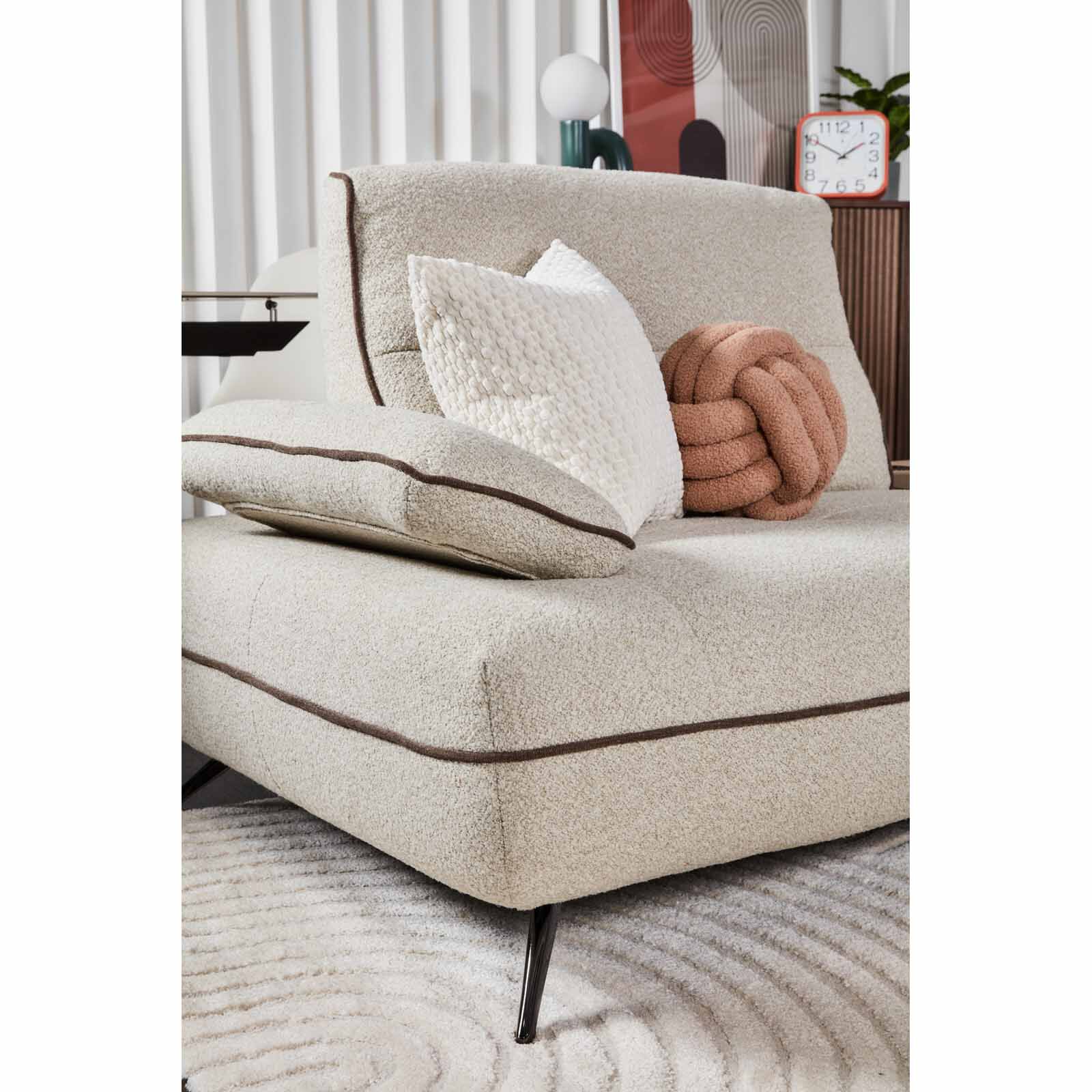 MUZE 3pcs Modular Set W Wireless Charging (fab) F20 Beige Piping Diff Fabric Sofa OLWEN-image 4